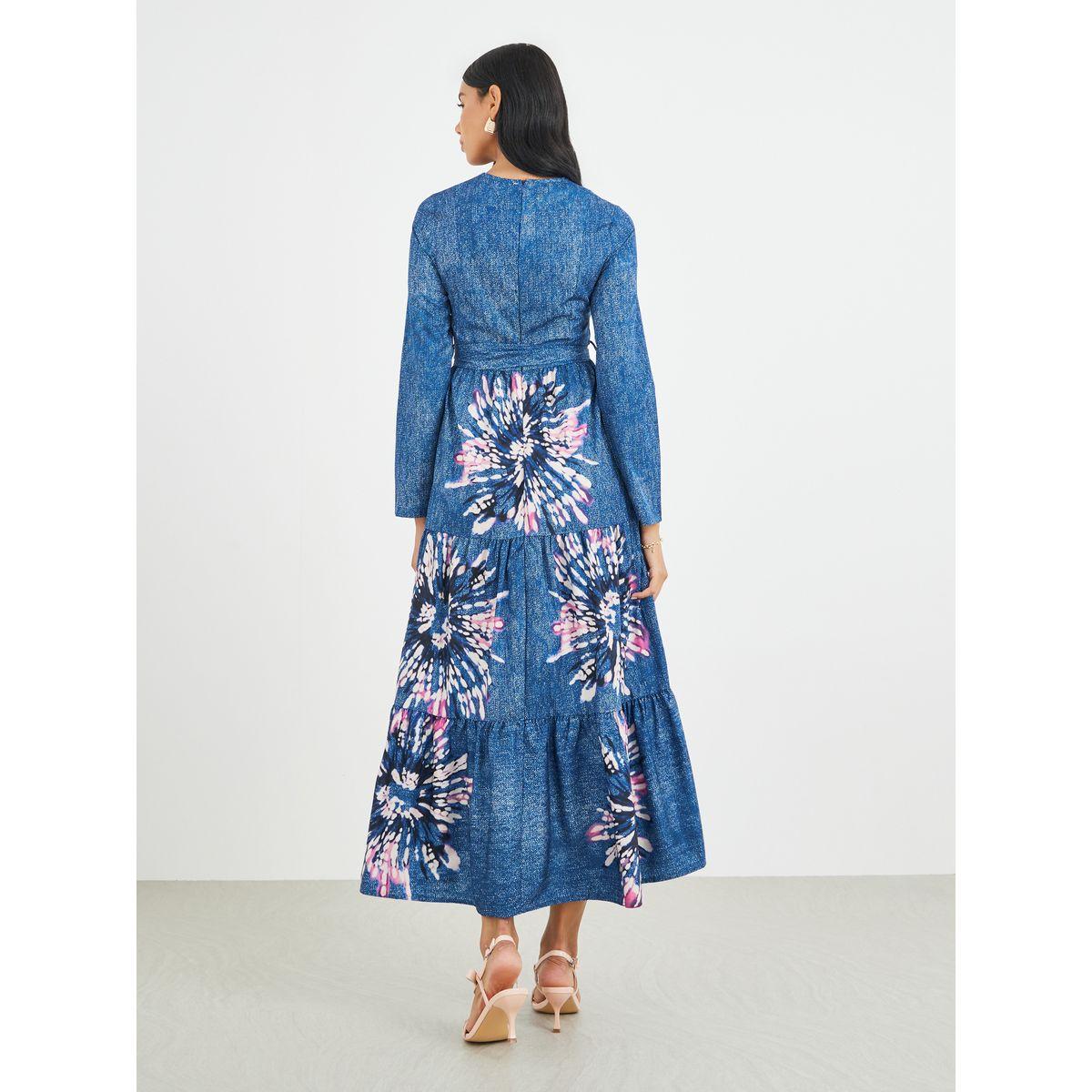 Styli Floral Print Long Sleeve V-Neck Belted Midi Dress-women-clothing-dresses-image-5