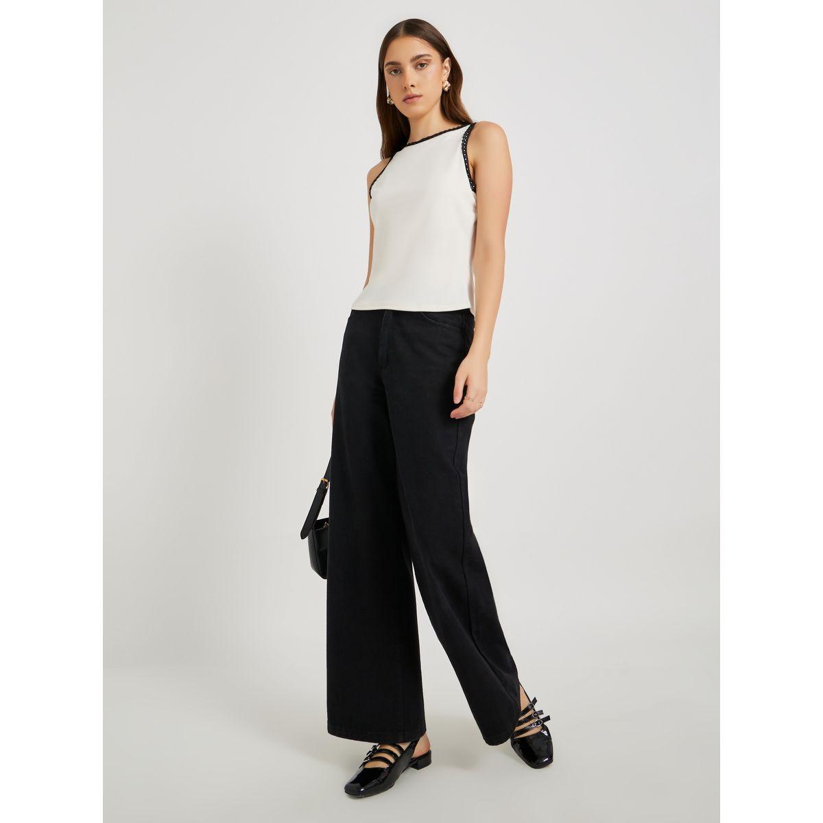 Styli Solid Lace Trim Sleeveless Top-women-clothing-shirtsandblouses-blouses-image-2