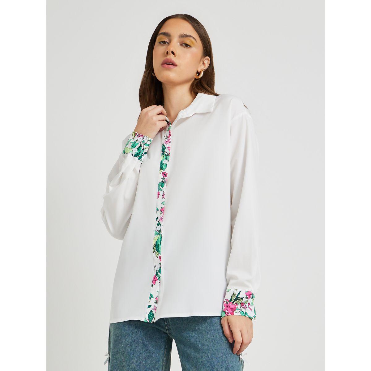 Styli Printed Trim Detail Spread Collar Oversized Shirt-women-clothing-shirtsandblouses-shirts-image-1