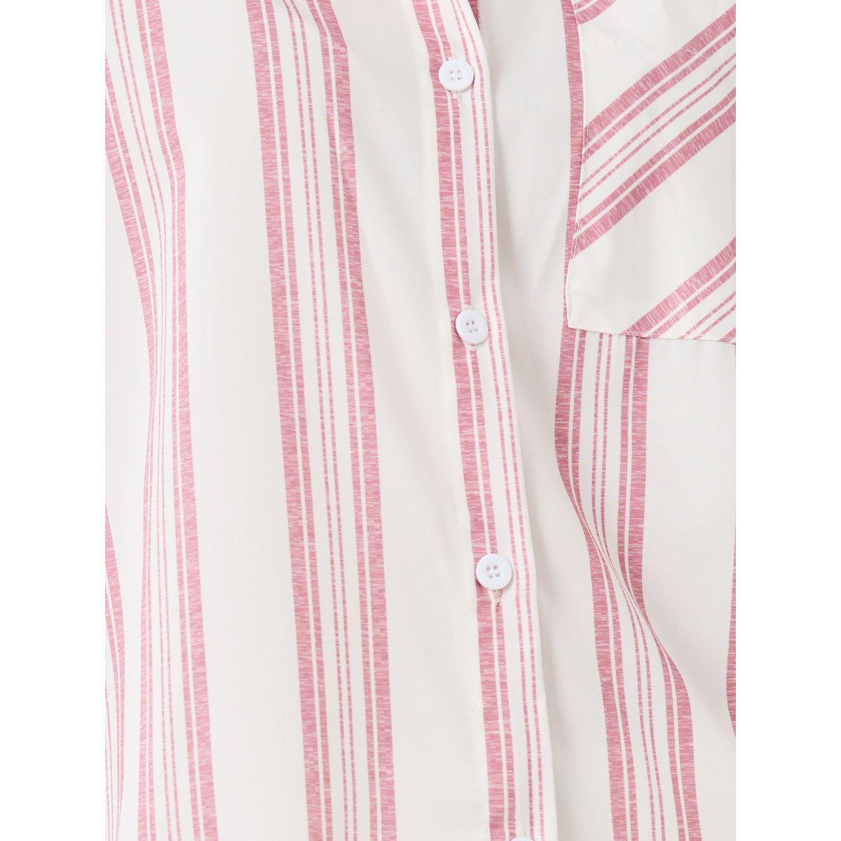 بلوزة فضفاضة مخططة بأكمام طويلة وجيب-women-clothing-shirtsandblouses-shirts-image-3