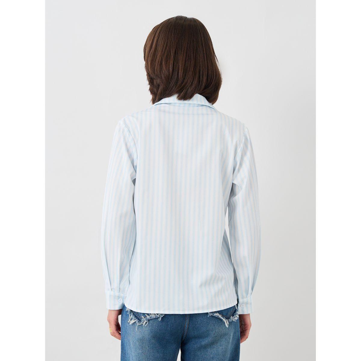 بلوزة مخططة فضفاضة بياقة سبريد وأكمام طويلة-women-clothing-shirtsandblouses-shirts-image-4