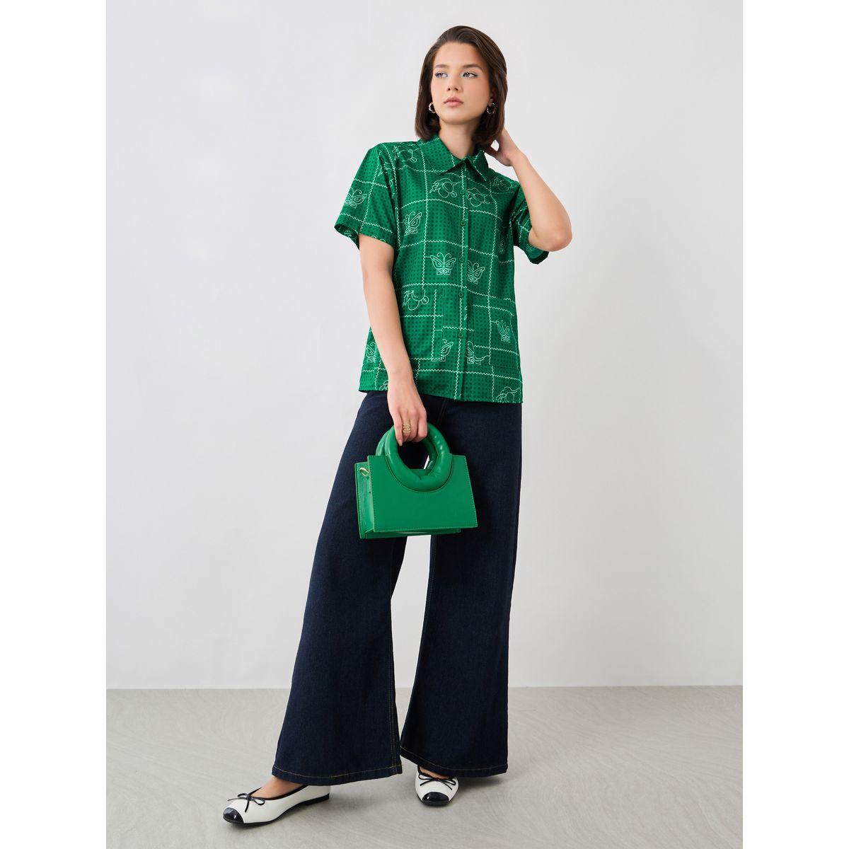Styli Butterfly Print Spread Collar Short Sleeve Shirt-women-clothing-shirtsandblouses-shirts-image-2