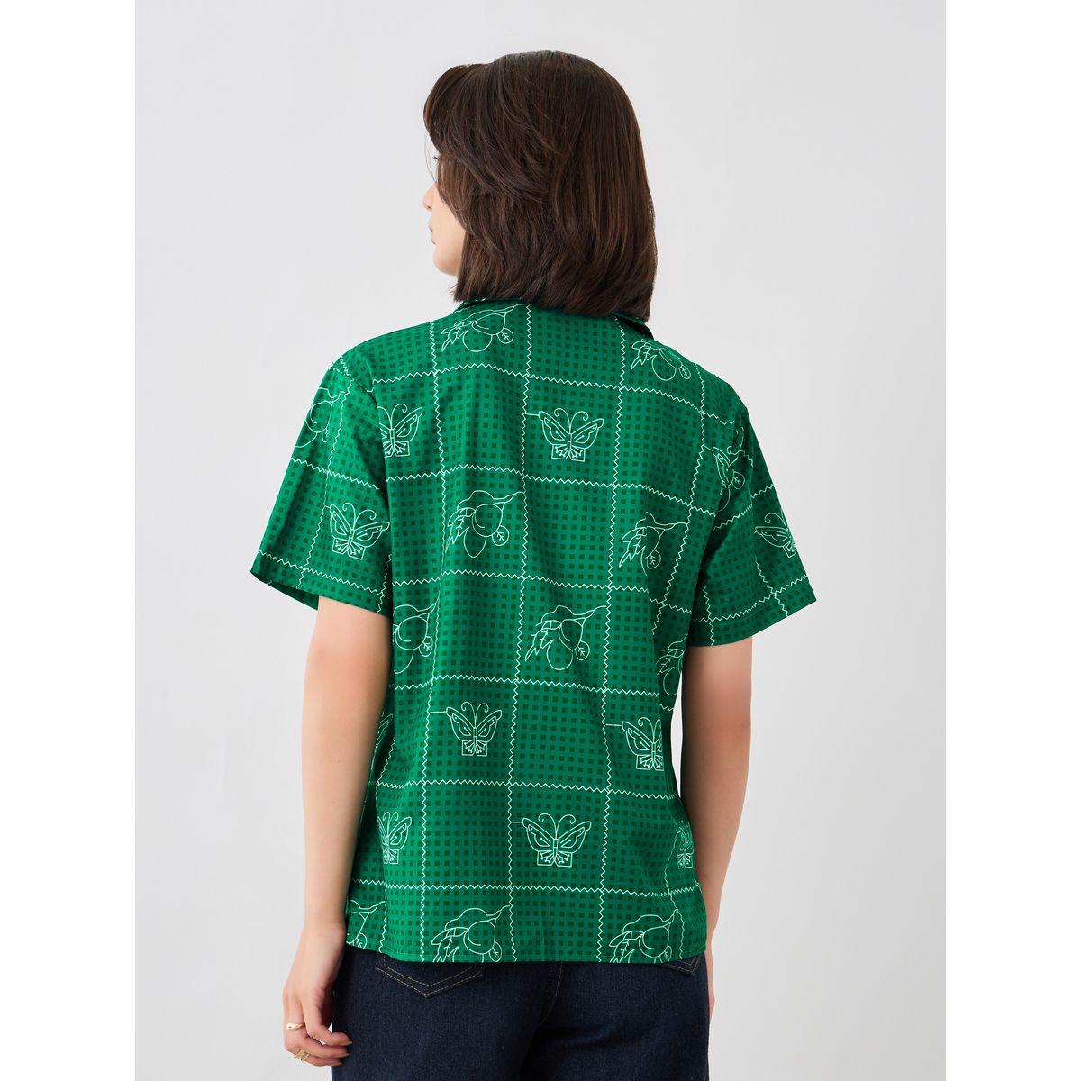 Styli Butterfly Print Spread Collar Short Sleeve Shirt-women-clothing-shirtsandblouses-shirts-image-5