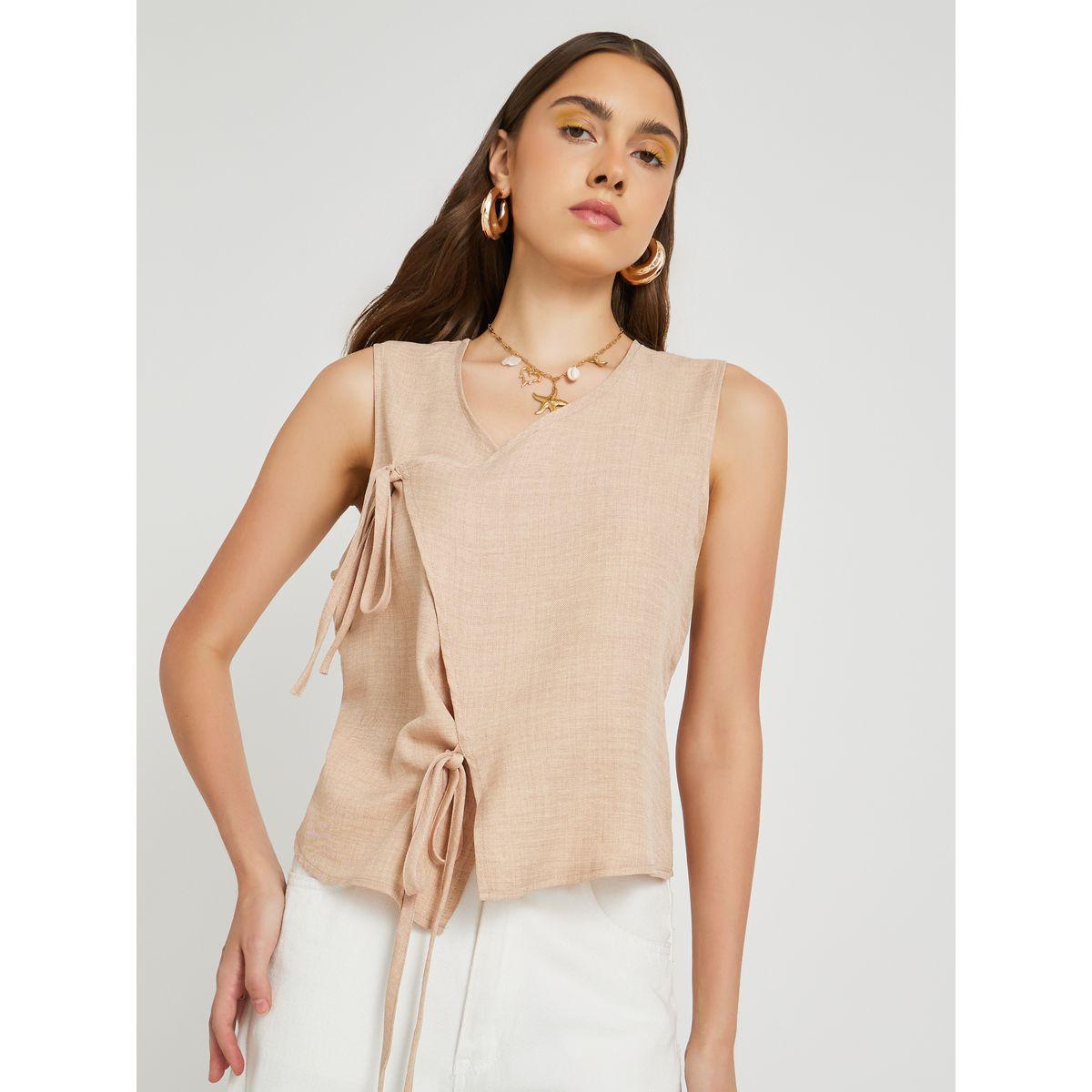 Styli Solid Sleeveless Wrap Top with Tie-Up Detail-women-clothing-shirtsandblouses-blouses-image-1