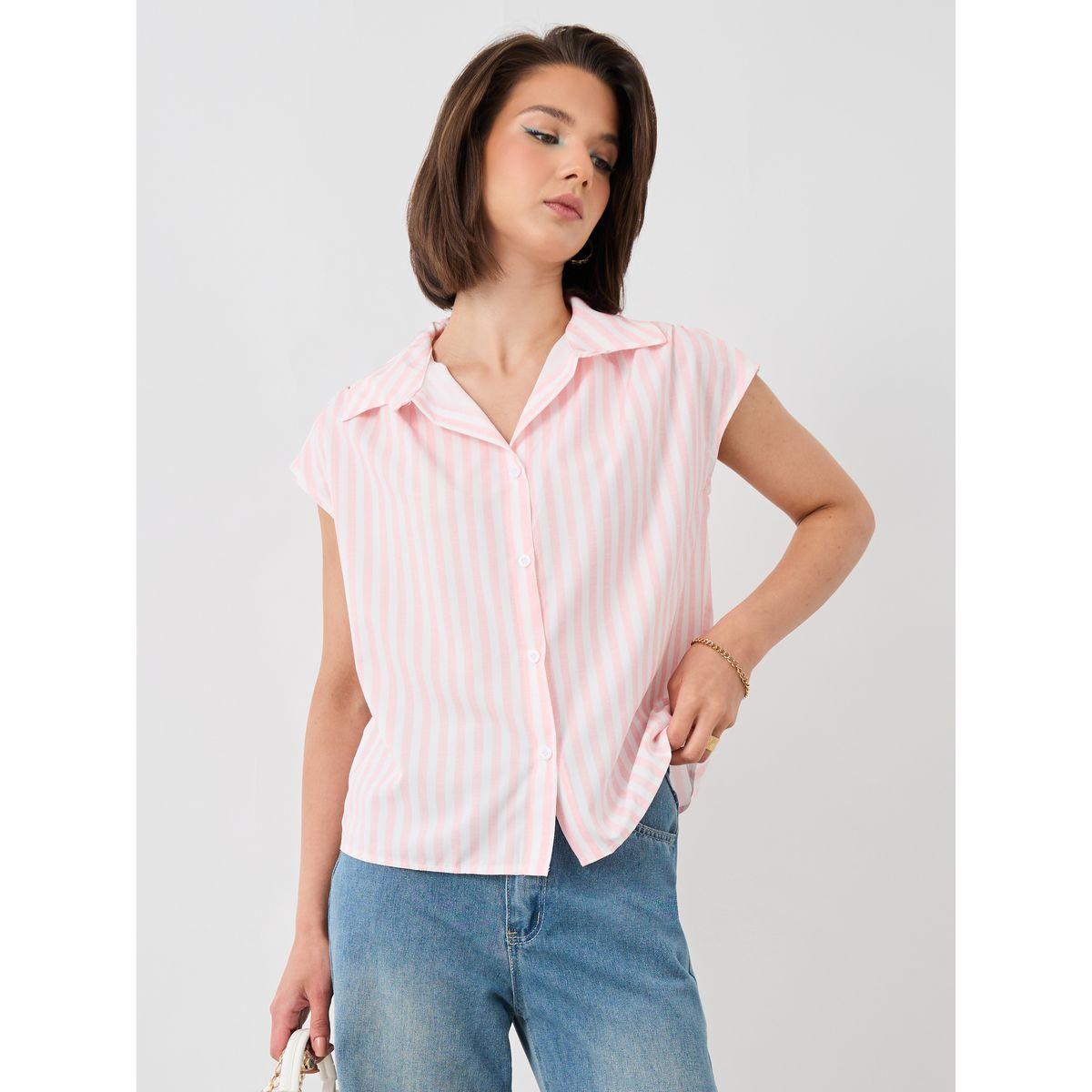 Styli Striped Sleeveless Spread Collar Shirt-women-clothing-shirtsandblouses-shirts-image-1