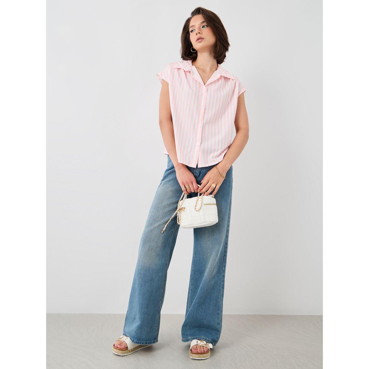 بلوزة مخططة بلا أكمام مع ياقة سبريد-women-clothing-shirtsandblouses-shirts-image-2