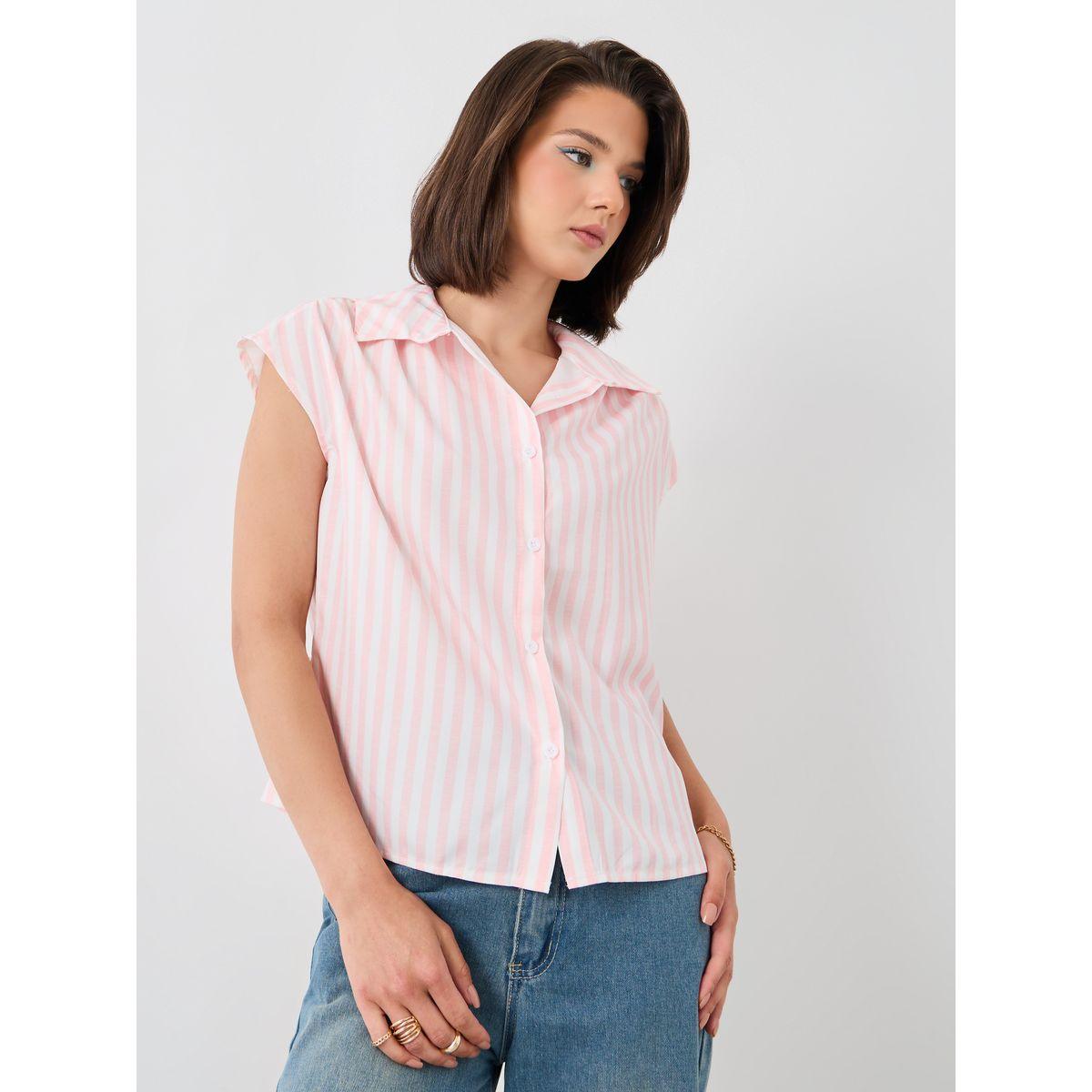 Styli Striped Sleeveless Spread Collar Shirt-women-clothing-shirtsandblouses-shirts-image-3