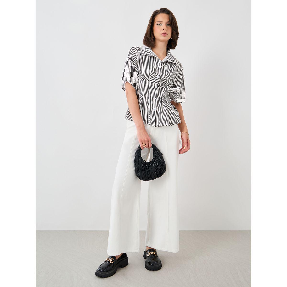 Styli Striped Buttoned Shirt with Pleated Detail-women-clothing-shirtsandblouses-shirts-image-2
