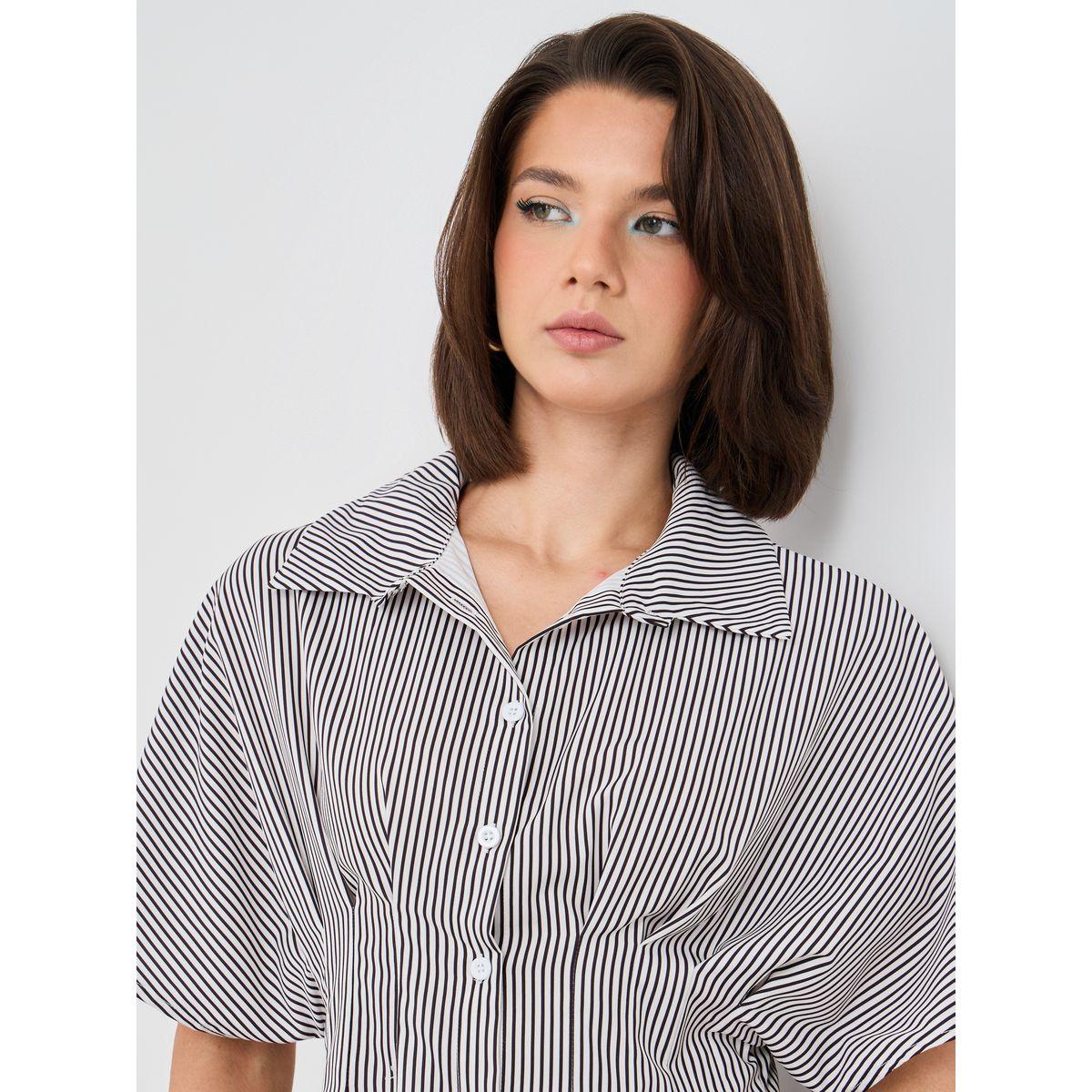 Styli Striped Buttoned Shirt with Pleated Detail-women-clothing-shirtsandblouses-shirts-image-4
