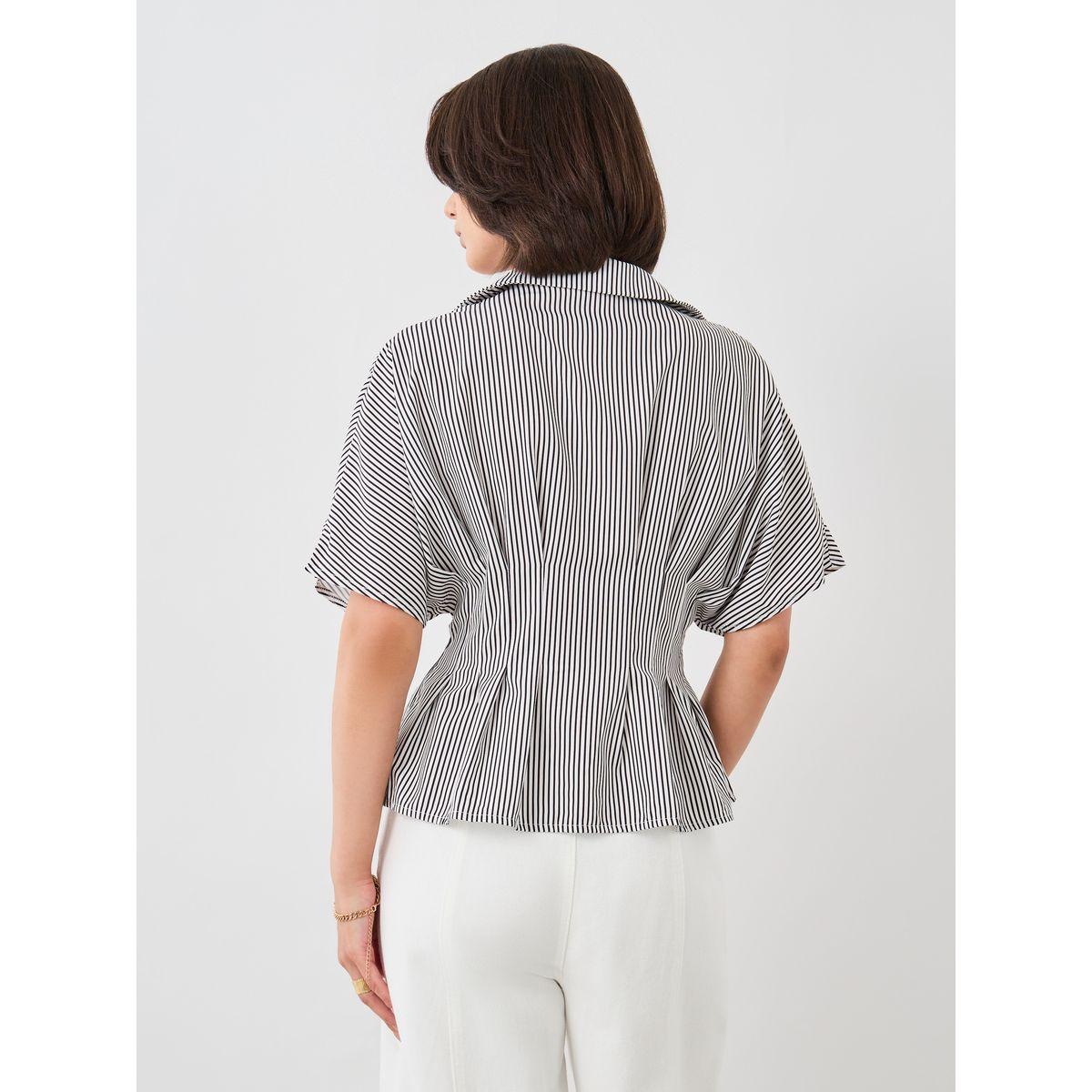 Styli Striped Buttoned Shirt with Pleated Detail-women-clothing-shirtsandblouses-shirts-image-5