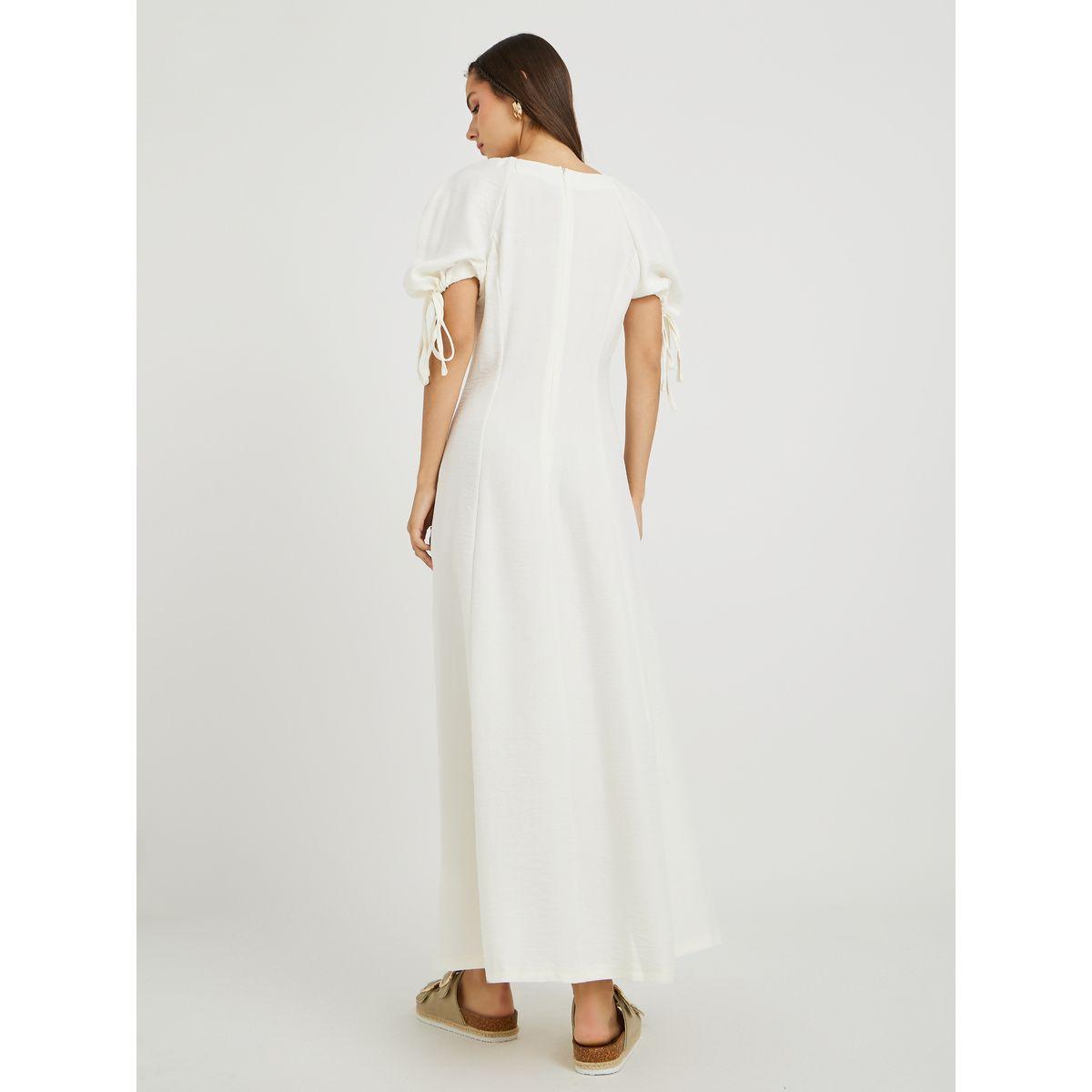 Styli Solid Puff Sleeves Round Neck A-Line Maxi Dress-women-clothing-dresses-image-3