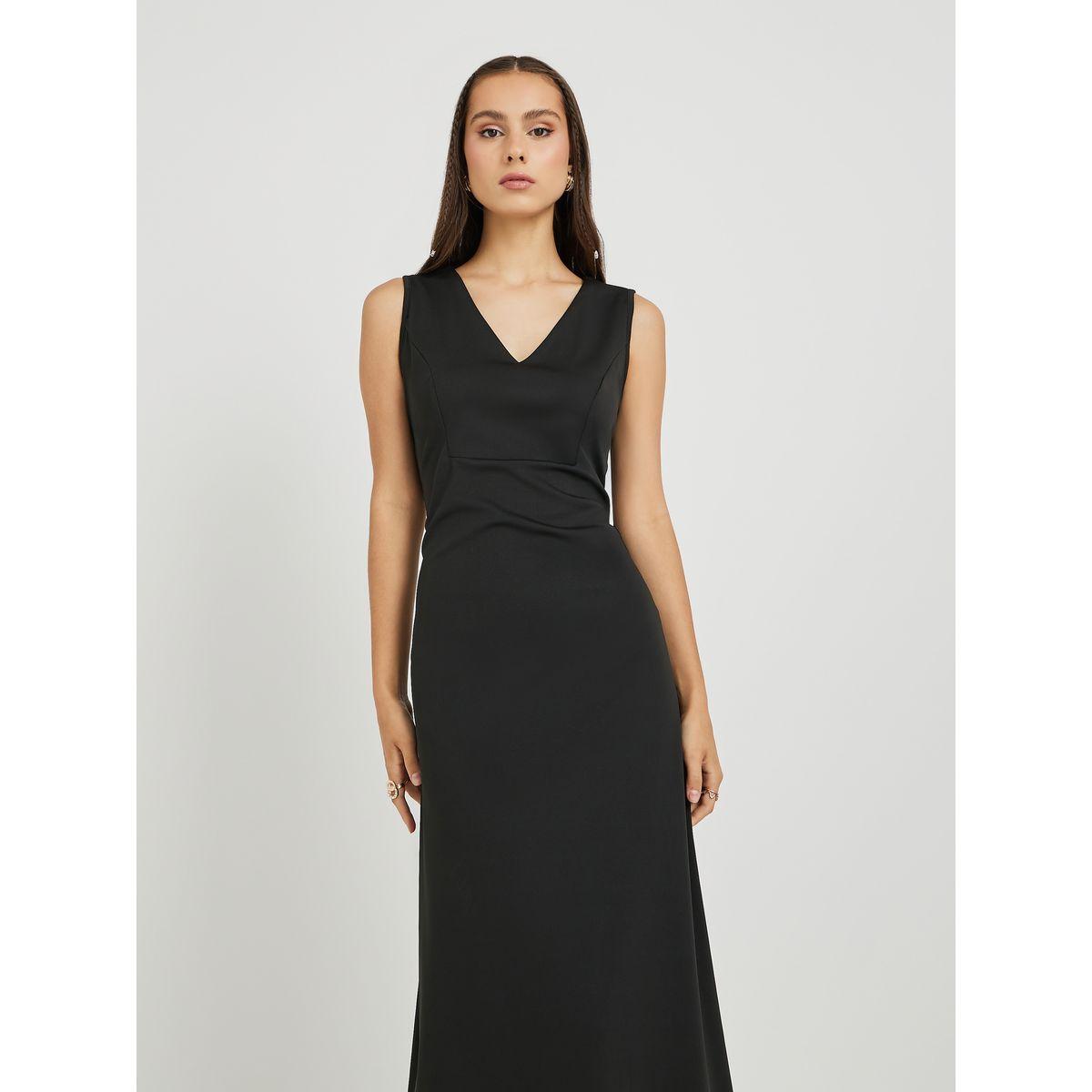 Styli Solid Sleeveless V-Neck Maxi Dress-women-clothing-dresses-image-2