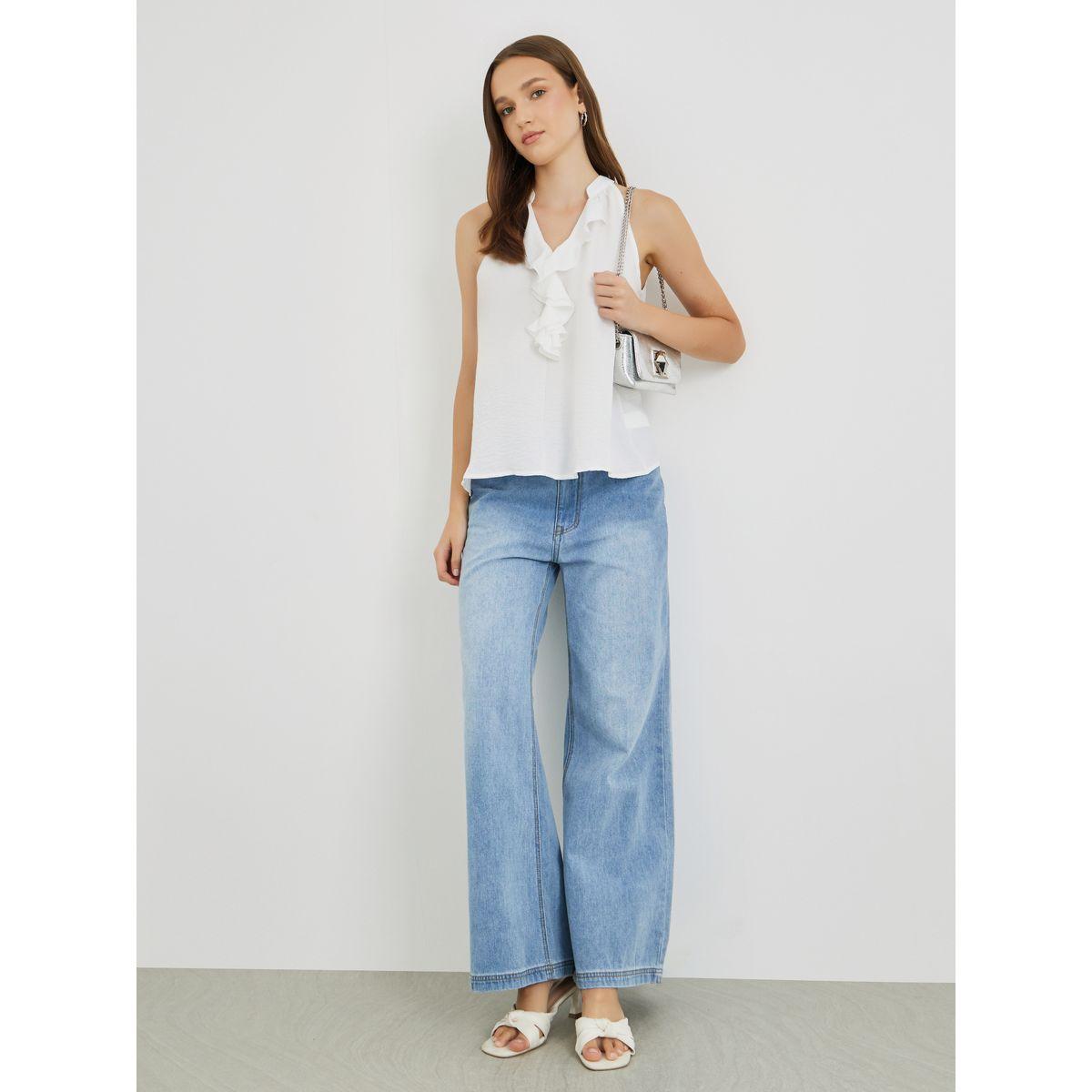 بلوزة سادة بلا أكمام وتفاصيل كشكش-women-clothing-shirtsandblouses-blouses-image-3
