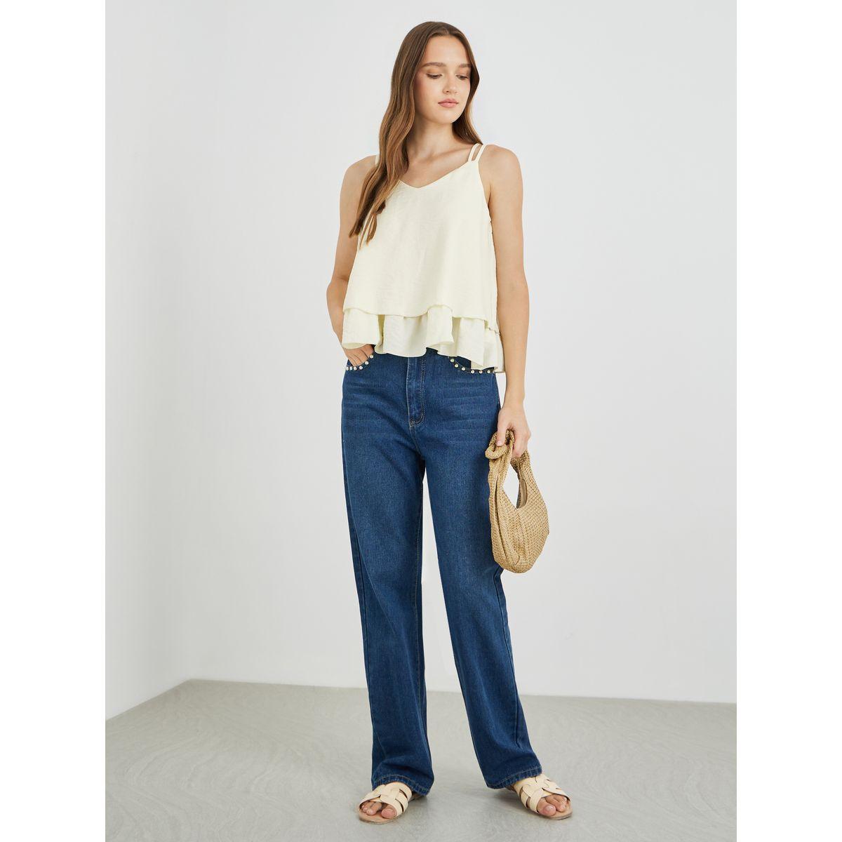 Styli Solid Double Strap V-Neck Blouse-women-clothing-shirtsandblouses-blouses-image-2