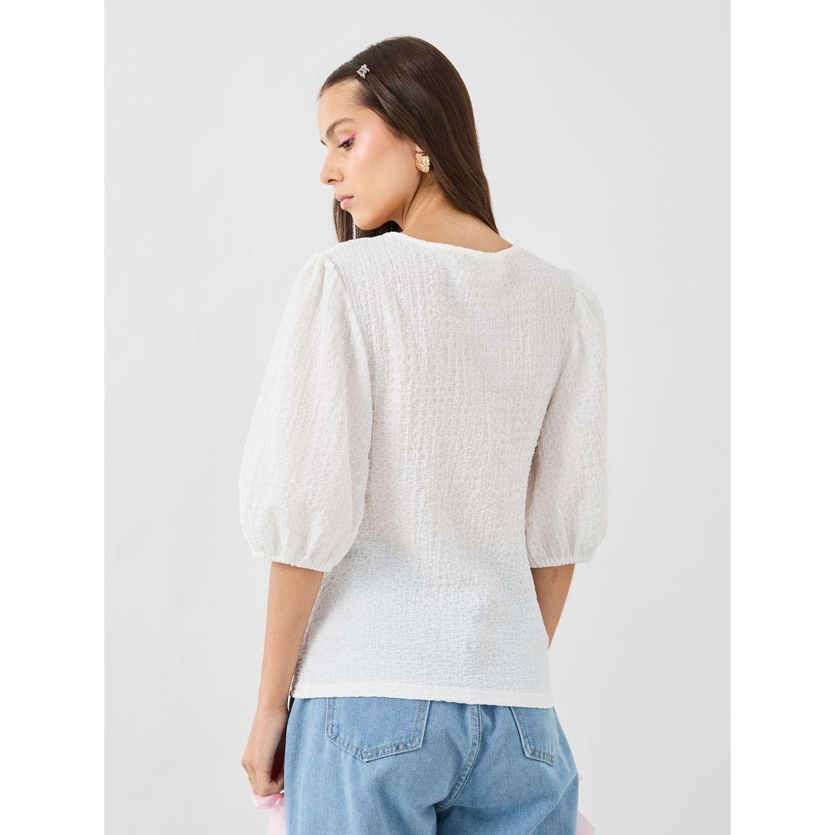 Styli Texture Balloon Sleeve Round Neck Blouse-women-clothing-shirtsandblouses-blouses-image-4