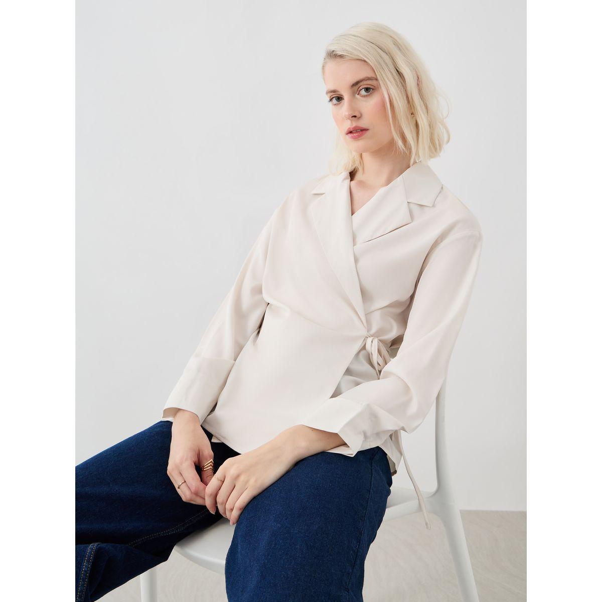 بلوزة سادة نوتش ليبل بأربطة-women-clothing-shirtsandblouses-blouses-image-1