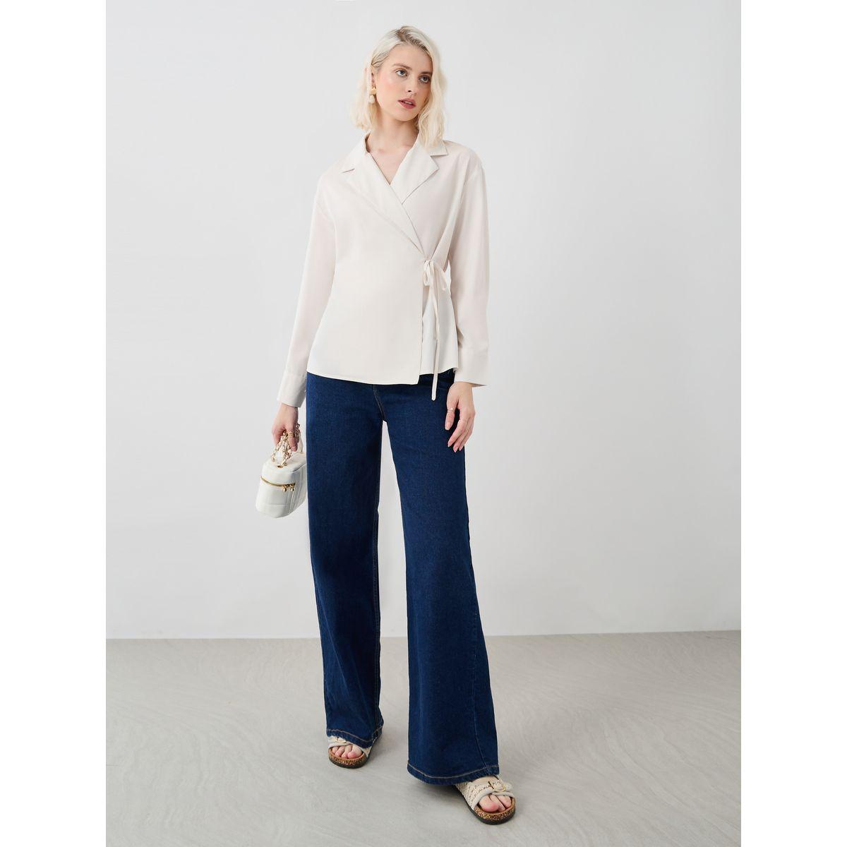 Styli Solid Notch Label Tie-Up Detail Blouse-women-clothing-shirtsandblouses-blouses-image-3