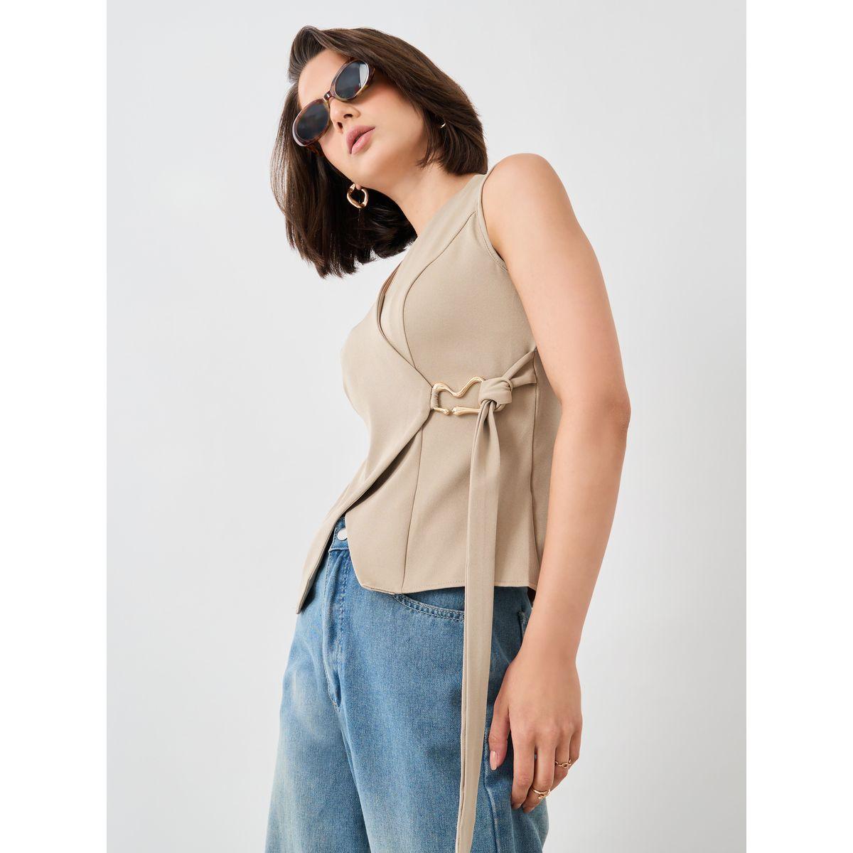 فيست سادة بلا أكمام ونمط لف مع أربطة-women-clothing-shirtsandblouses-blouses-image-1
