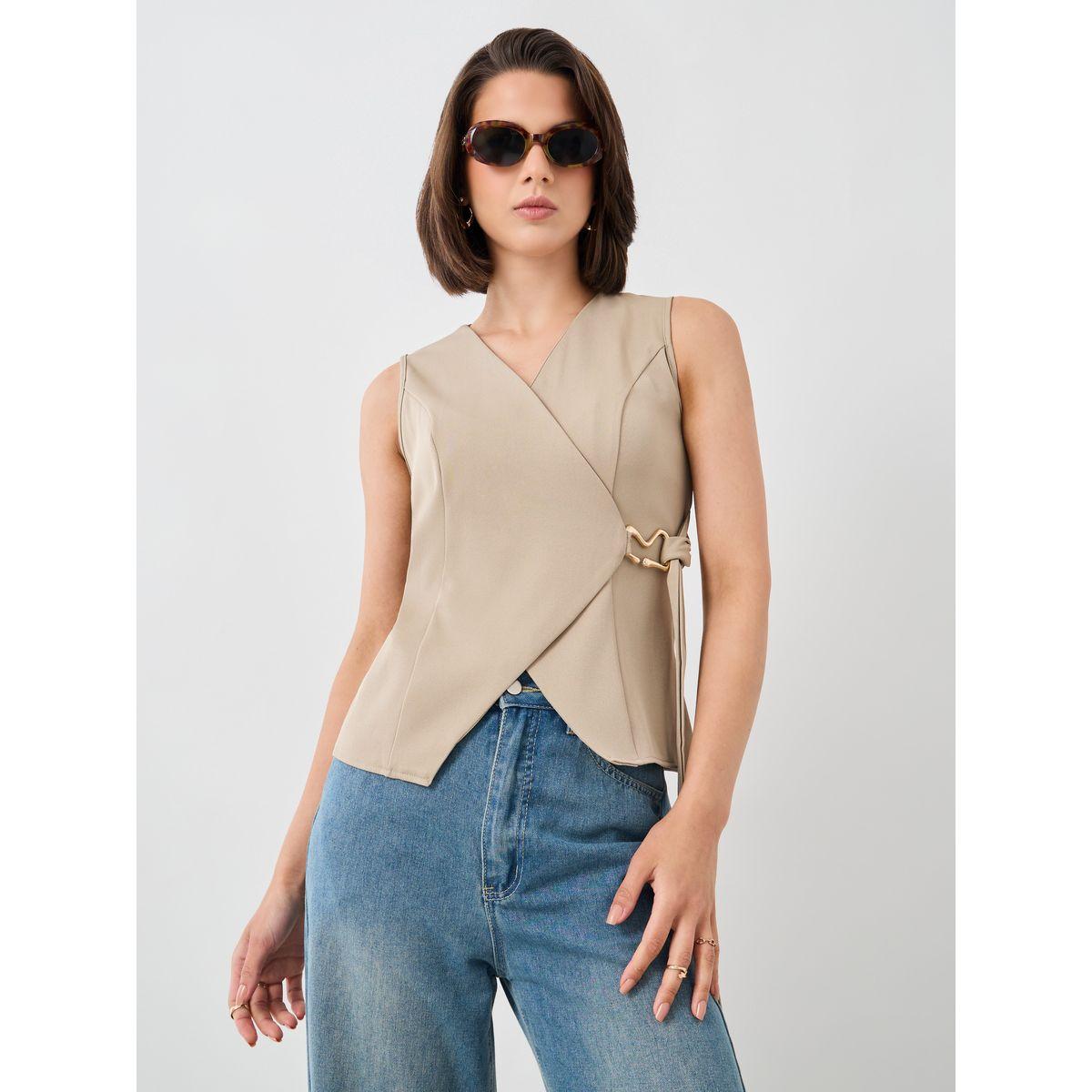 Styli Solid Sleeveless Wrap Vest with Tie-Up Detail-women-clothing-shirtsandblouses-blouses-image-3