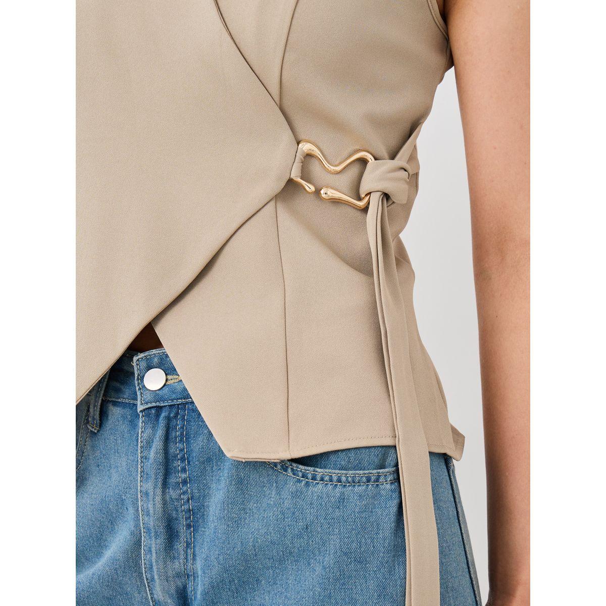 Styli Solid Sleeveless Wrap Vest with Tie-Up Detail-women-clothing-shirtsandblouses-blouses-image-4