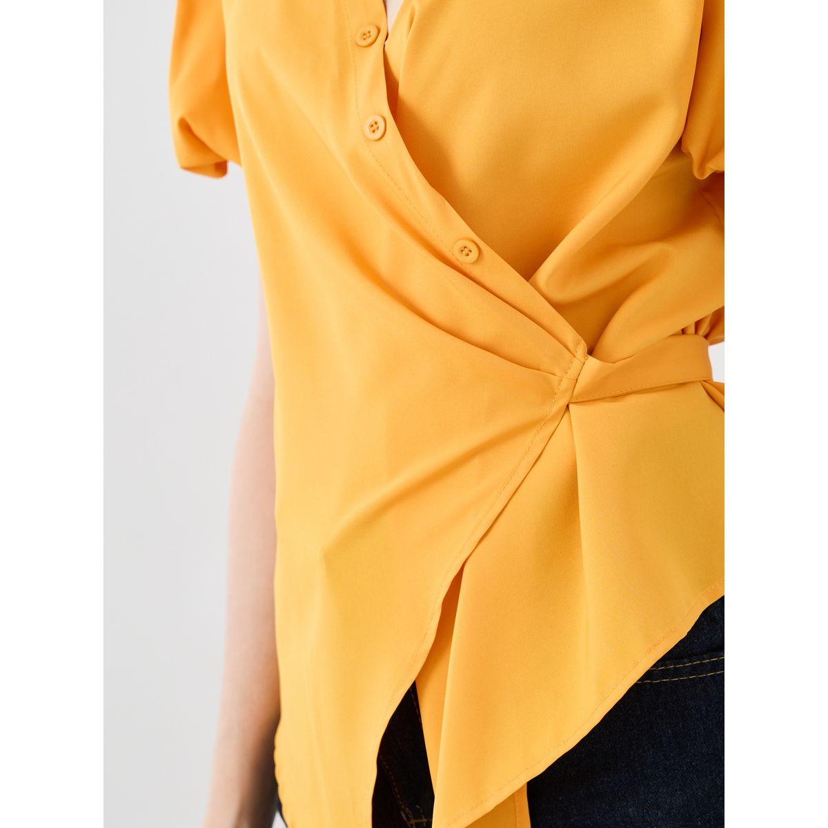 Styli Solid Puff Sleeve V-Neck Wrap Top-women-clothing-shirtsandblouses-blouses-image-3