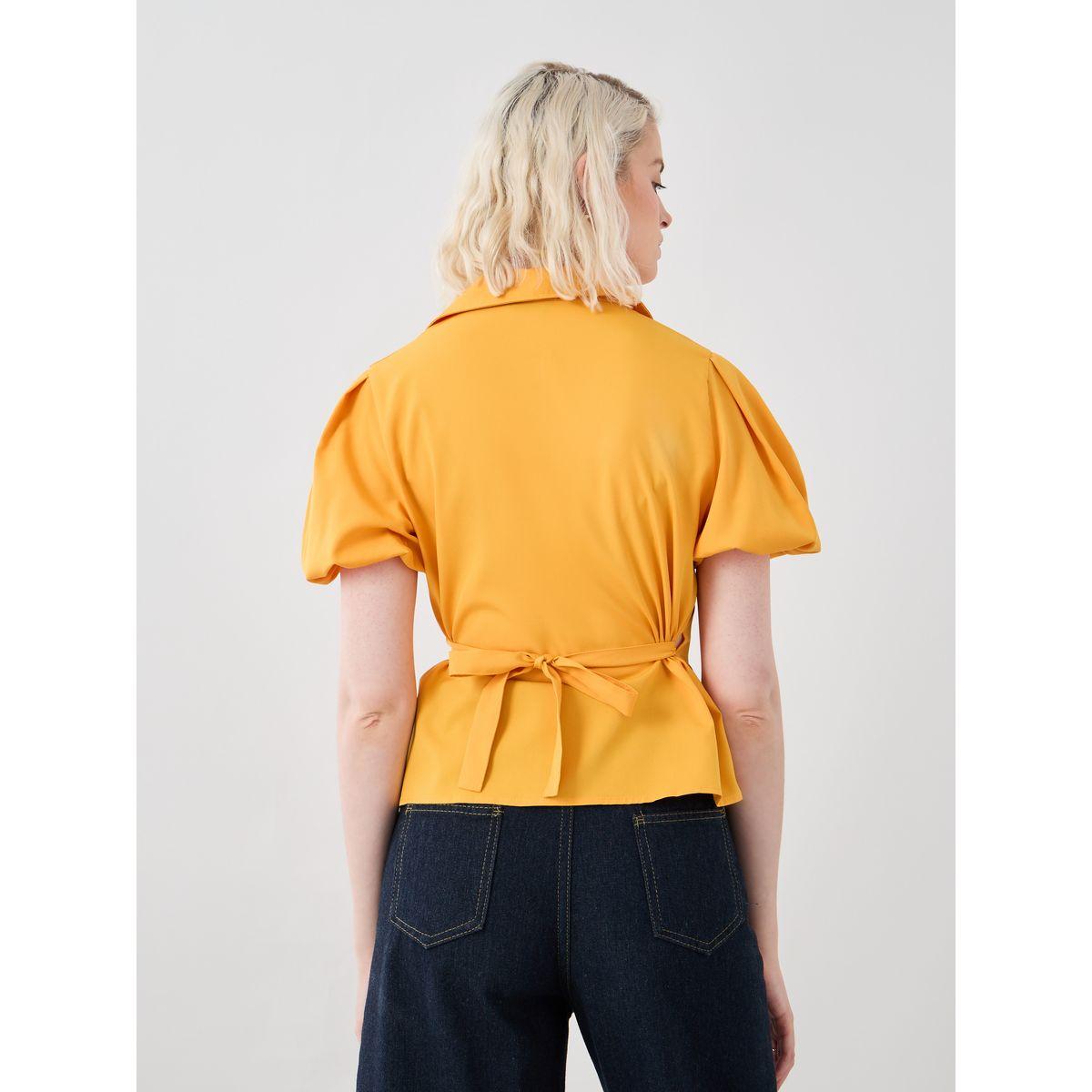 بلوزة سادة بنمط لف وأكمام منفوخة-women-clothing-shirtsandblouses-blouses-image-4