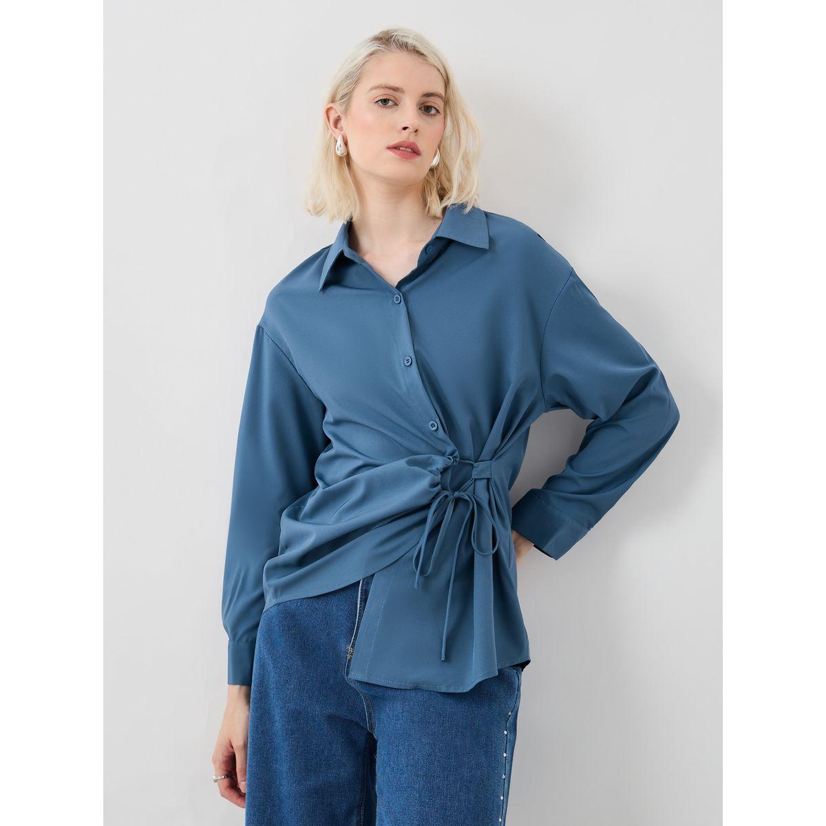 Styli Solid Buttoned Top with Tie-Up Detail-women-clothing-shirtsandblouses-blouses-image-1