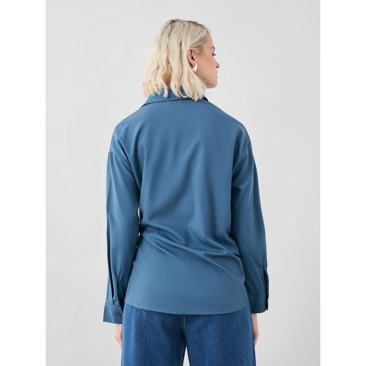 Styli Solid Buttoned Top with Tie-Up Detail-women-clothing-shirtsandblouses-blouses-image-4