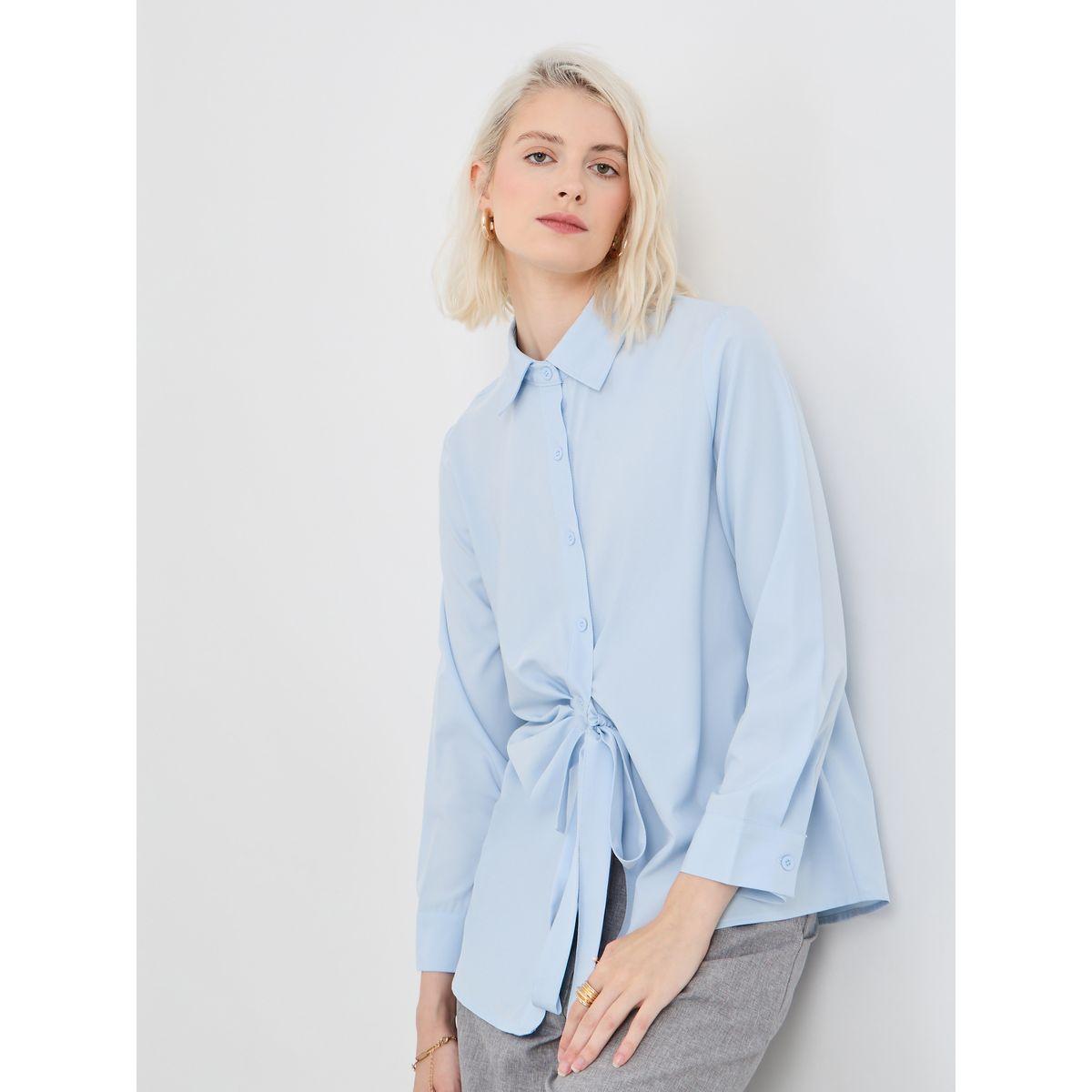بلوزة سادة بأزرار مع أربطة-women-clothing-shirtsandblouses-blouses-image-4