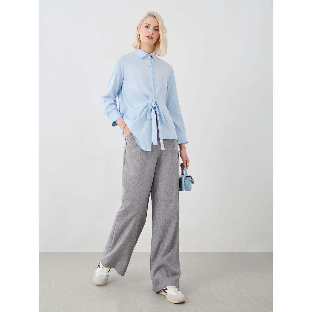 Styli Solid Buttoned Top with Tie-Up Detail-women-clothing-shirtsandblouses-blouses-image-2