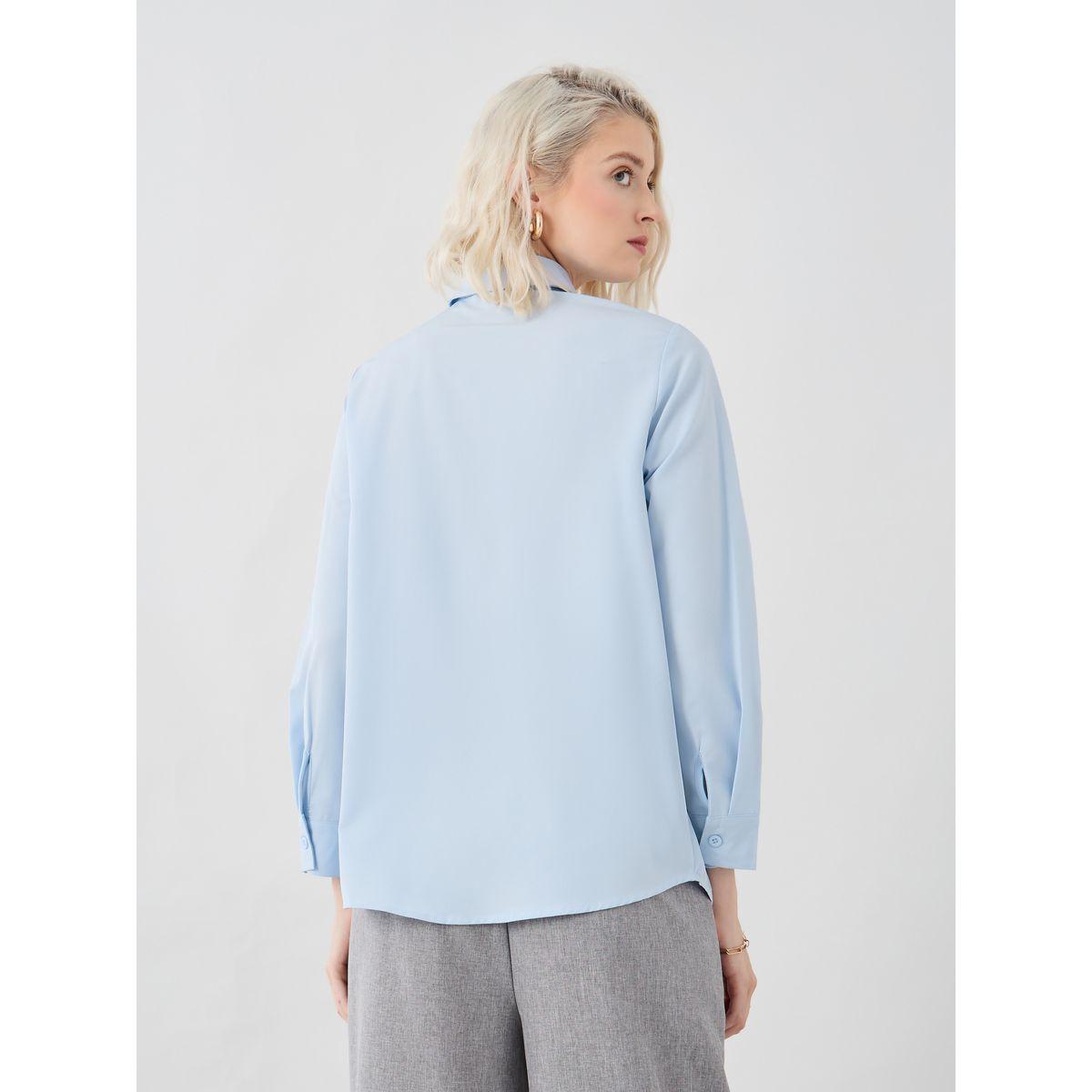 بلوزة سادة بأزرار مع أربطة-women-clothing-shirtsandblouses-blouses-image-1