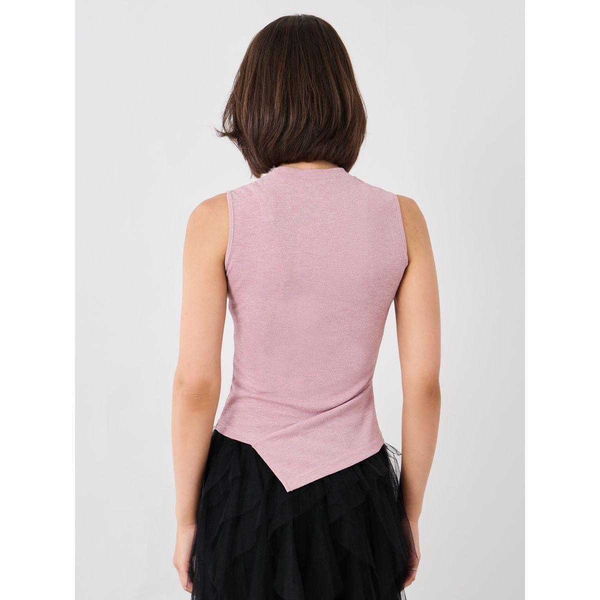 Styli Solid Sleeveless Asymmetric Hem Knitted Top-women-clothing-tshirts-image-4
