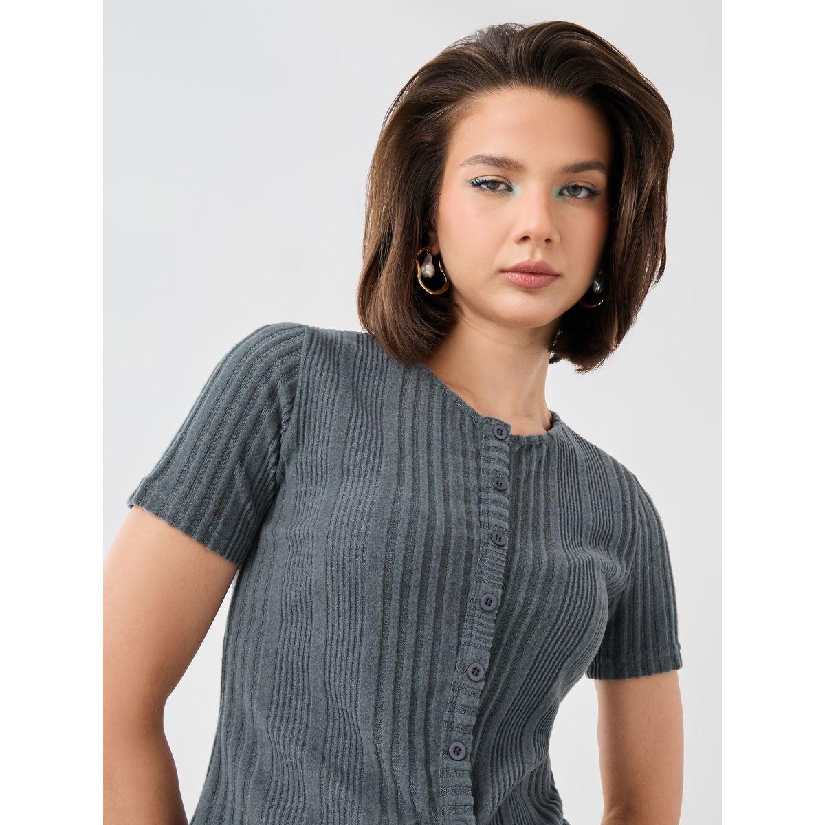 Styli Textured Striped Knitted Buttoned Top-women-clothing-shirtsandblouses-blouses-image-1