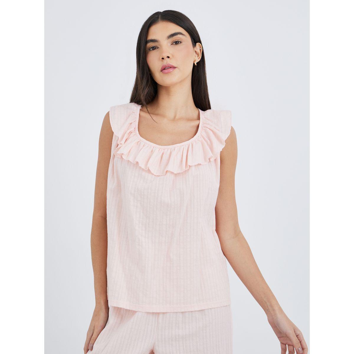 طقم من بنطال بيجاما وبلوزة قطن بياقة كشكش-women-clothing-nightwear-pyjamas-longsets-image-3
