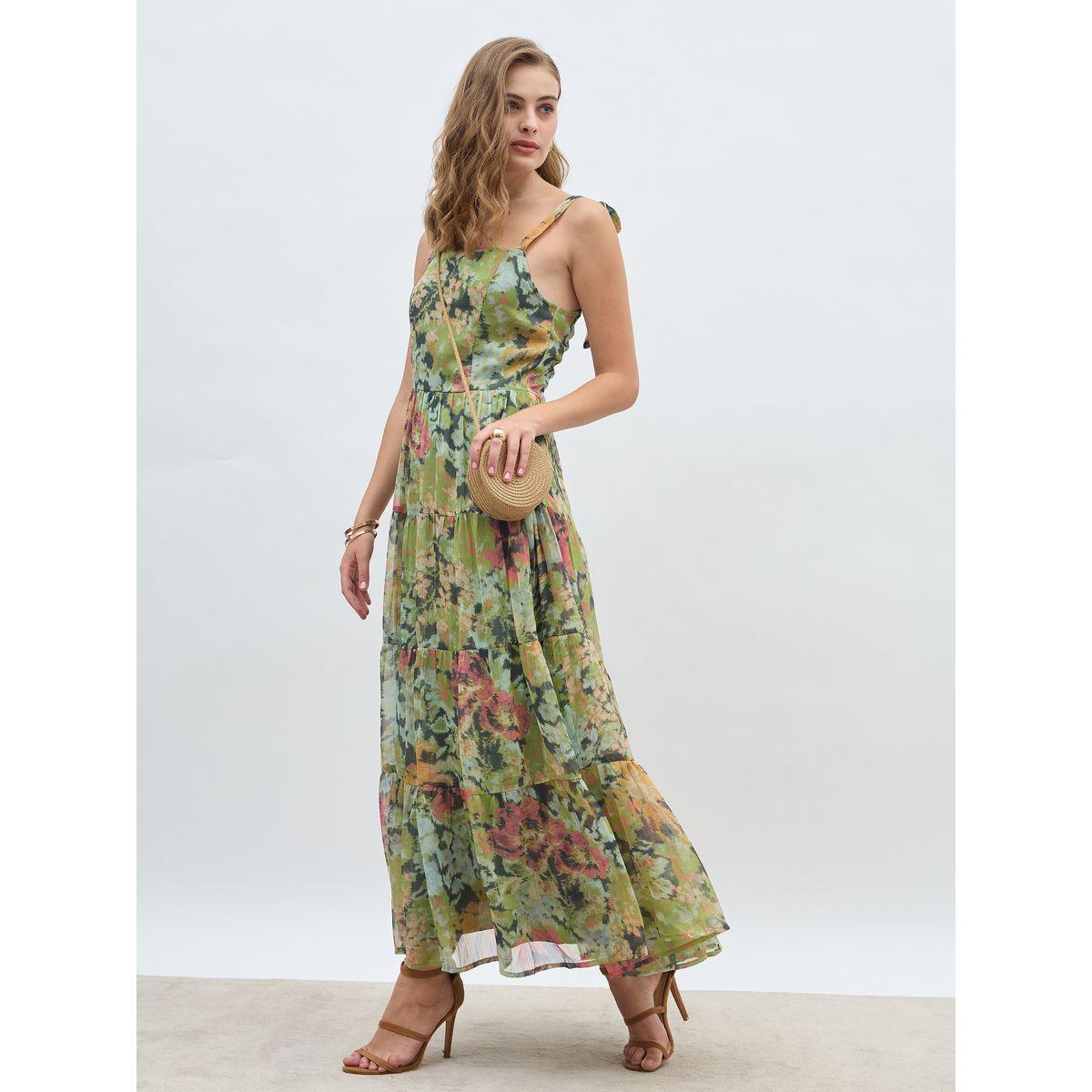 فستان طويل مطبع بالكامل مع أكمام بأربطة وكسرات-women-clothing-dresses-image-1
