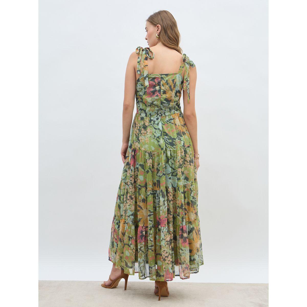 فستان طويل مطبع بالكامل مع أكمام بأربطة وكسرات-women-clothing-dresses-image-5