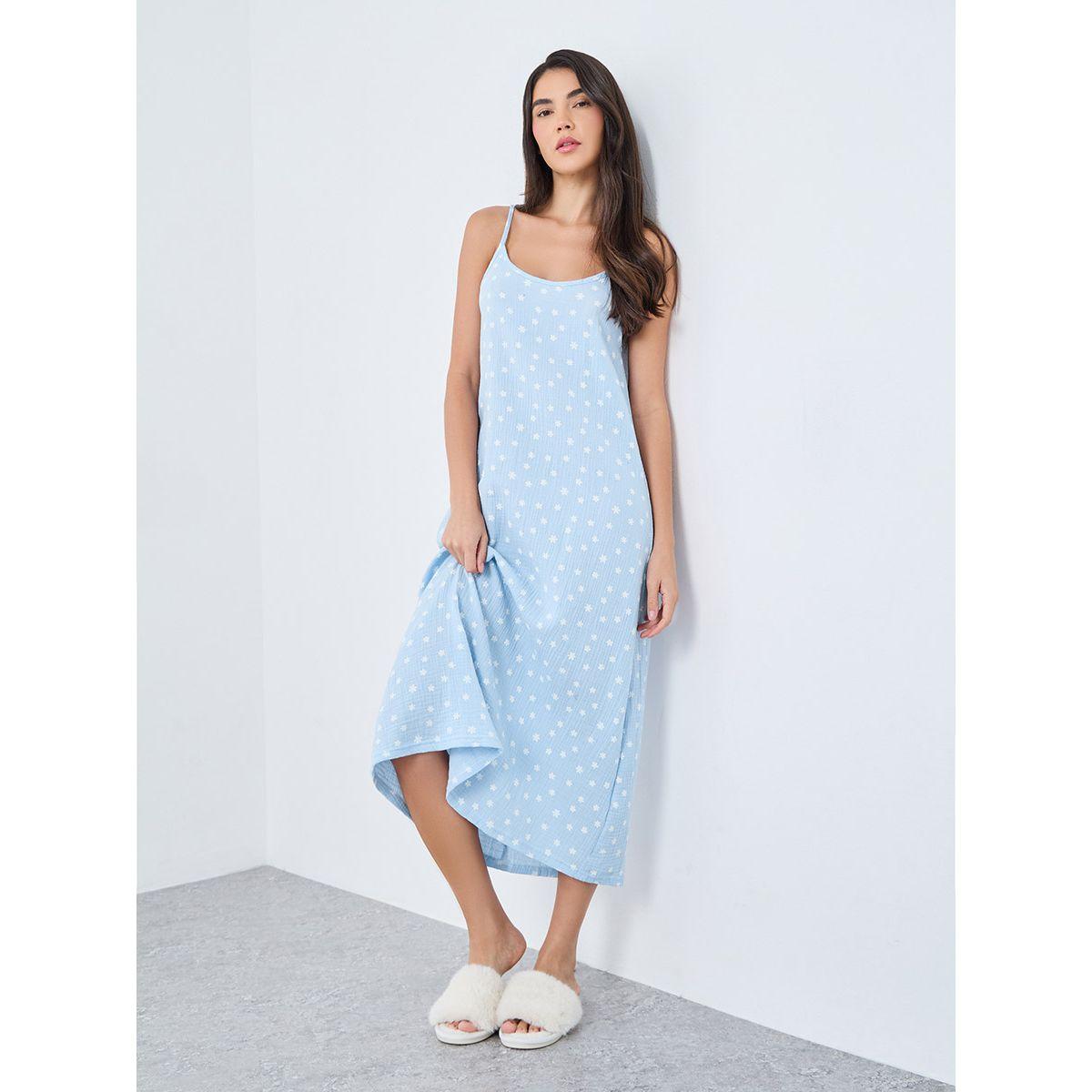 Styli Cotton Gauze Daisy Print Slip Dress-women-clothing-nightwear-nighties-image-1