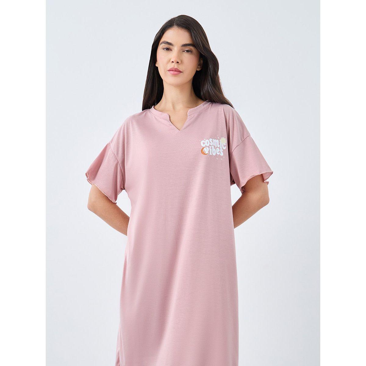 قميص نوم بياقة بشق وتفاصيل أكتاف مُنخفضة-women-clothing-nightwear-nighties-image-2