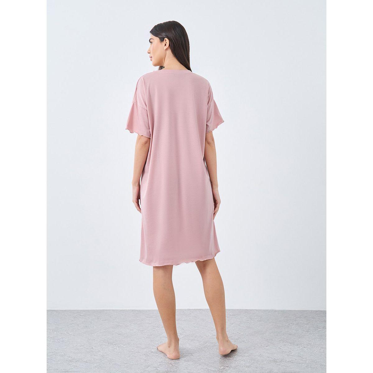 قميص نوم بياقة بشق وتفاصيل أكتاف مُنخفضة-women-clothing-nightwear-nighties-image-4