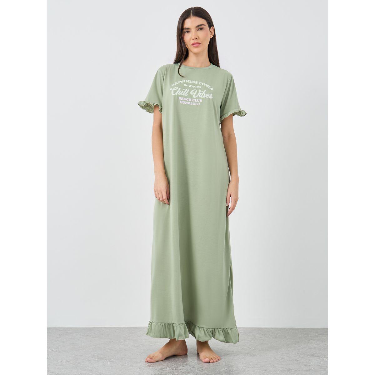 Styli Chill Vibes Ruffle Sleeve Hem Sleep T-Shirt Dress-women-clothing-nightwear-nighties-image-1