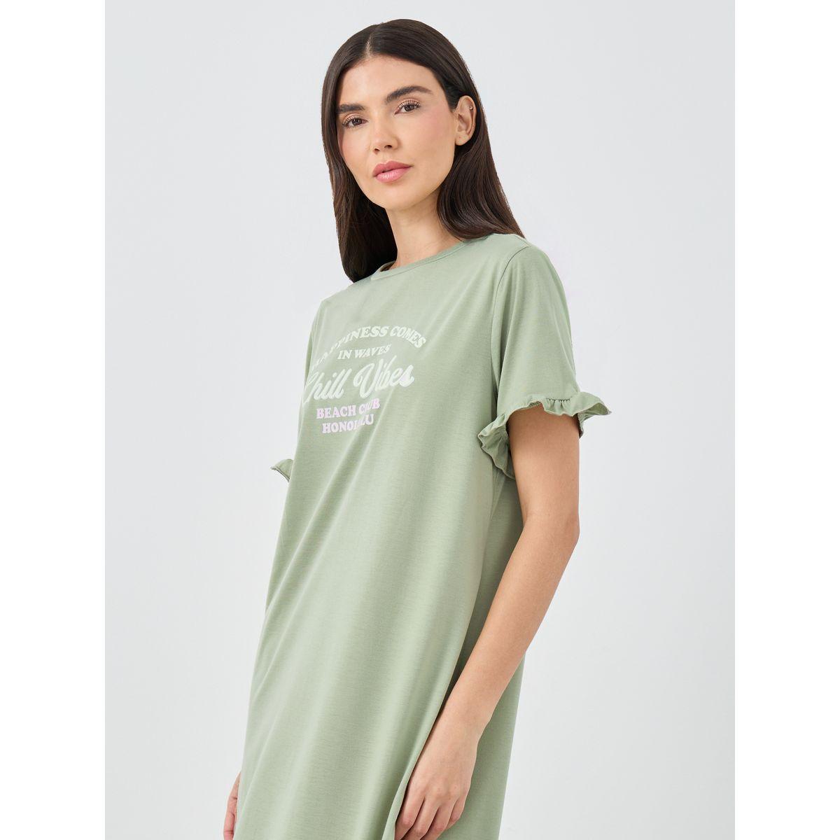 Styli Chill Vibes Ruffle Sleeve Hem Sleep T-Shirt Dress-women-clothing-nightwear-nighties-image-2
