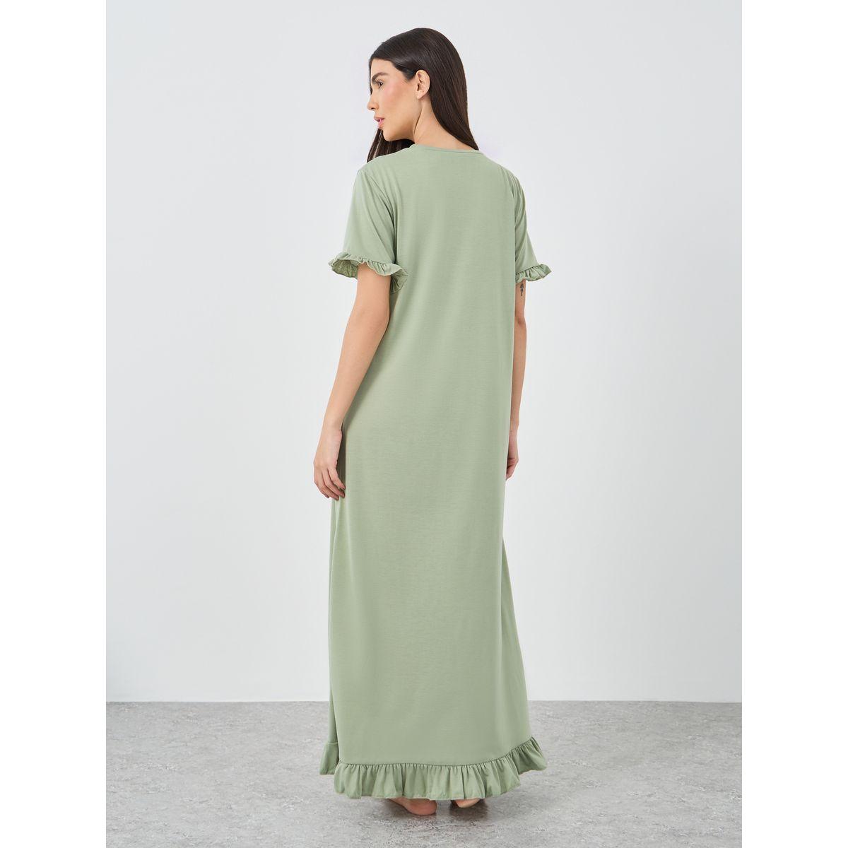 Styli Chill Vibes Ruffle Sleeve Hem Sleep T-Shirt Dress-women-clothing-nightwear-nighties-image-4
