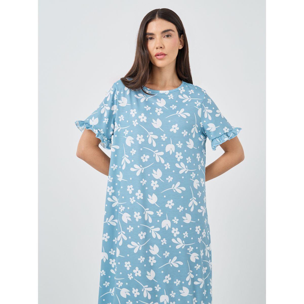 Styli Ruffle Sleeve Tropical Print Sleep T-Shirt Dress-women-clothing-nightwear-nighties-image-2