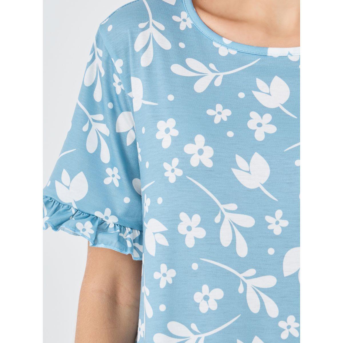 Styli Ruffle Sleeve Tropical Print Sleep T-Shirt Dress-women-clothing-nightwear-nighties-image-3