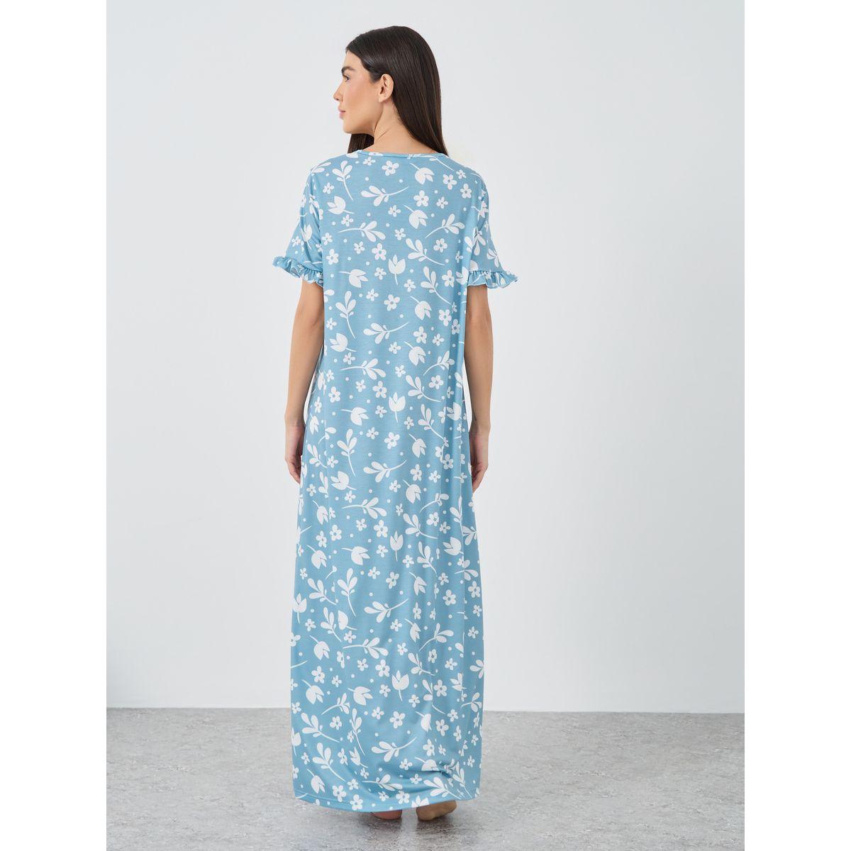 Styli Ruffle Sleeve Tropical Print Sleep T-Shirt Dress-women-clothing-nightwear-nighties-image-4