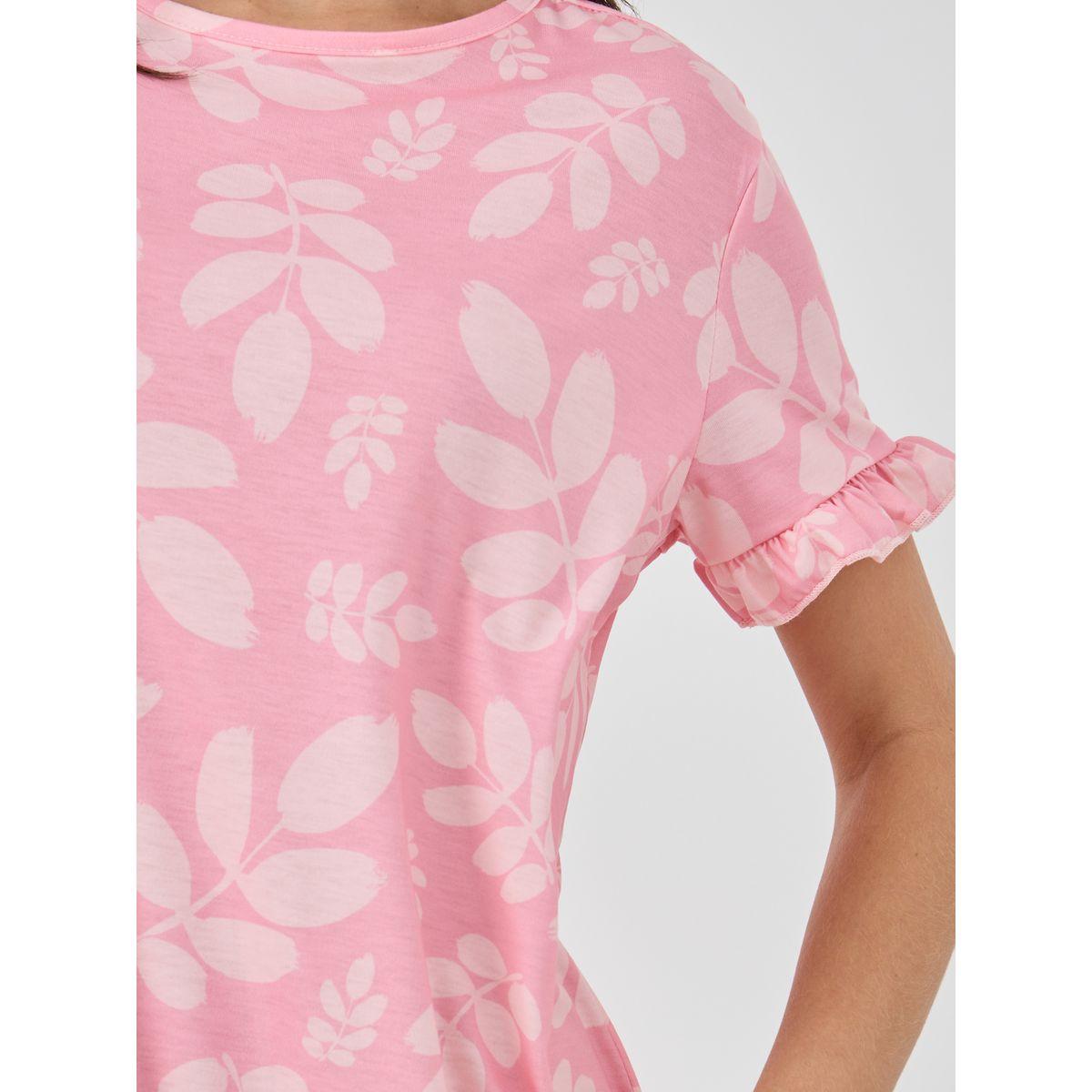 Styli Ruffle Sleeve Leafy Print Sleep T-Shirt Dress-women-clothing-nightwear-nighties-image-3