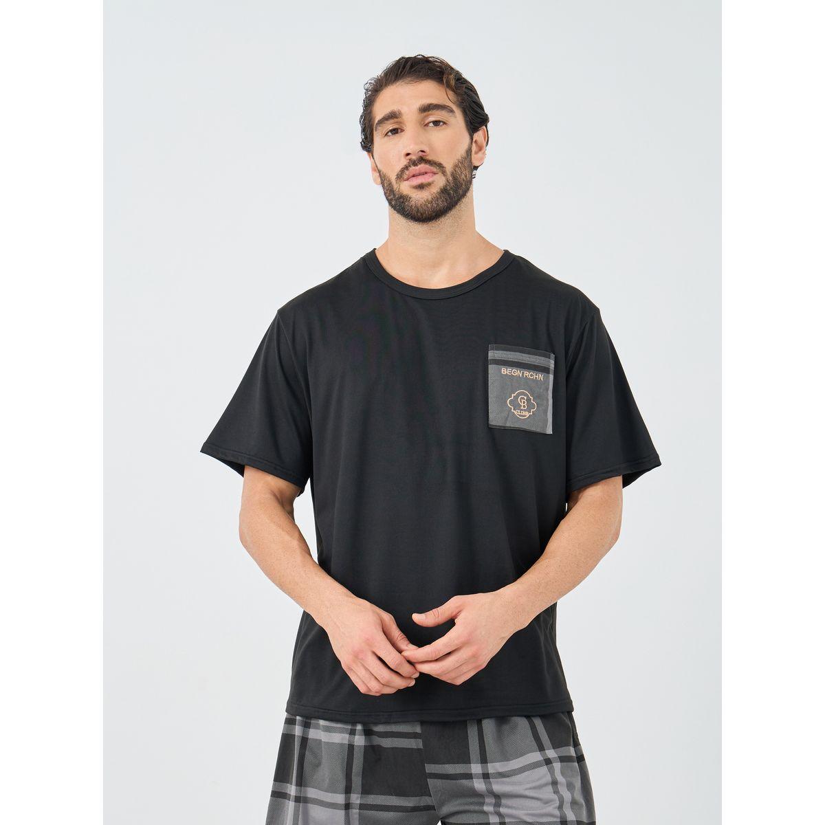 مجموعة من شورت بنمط مربعات وتيشيرت بتفاصيل جيب-men-clothing-nightwear-sets-image-2