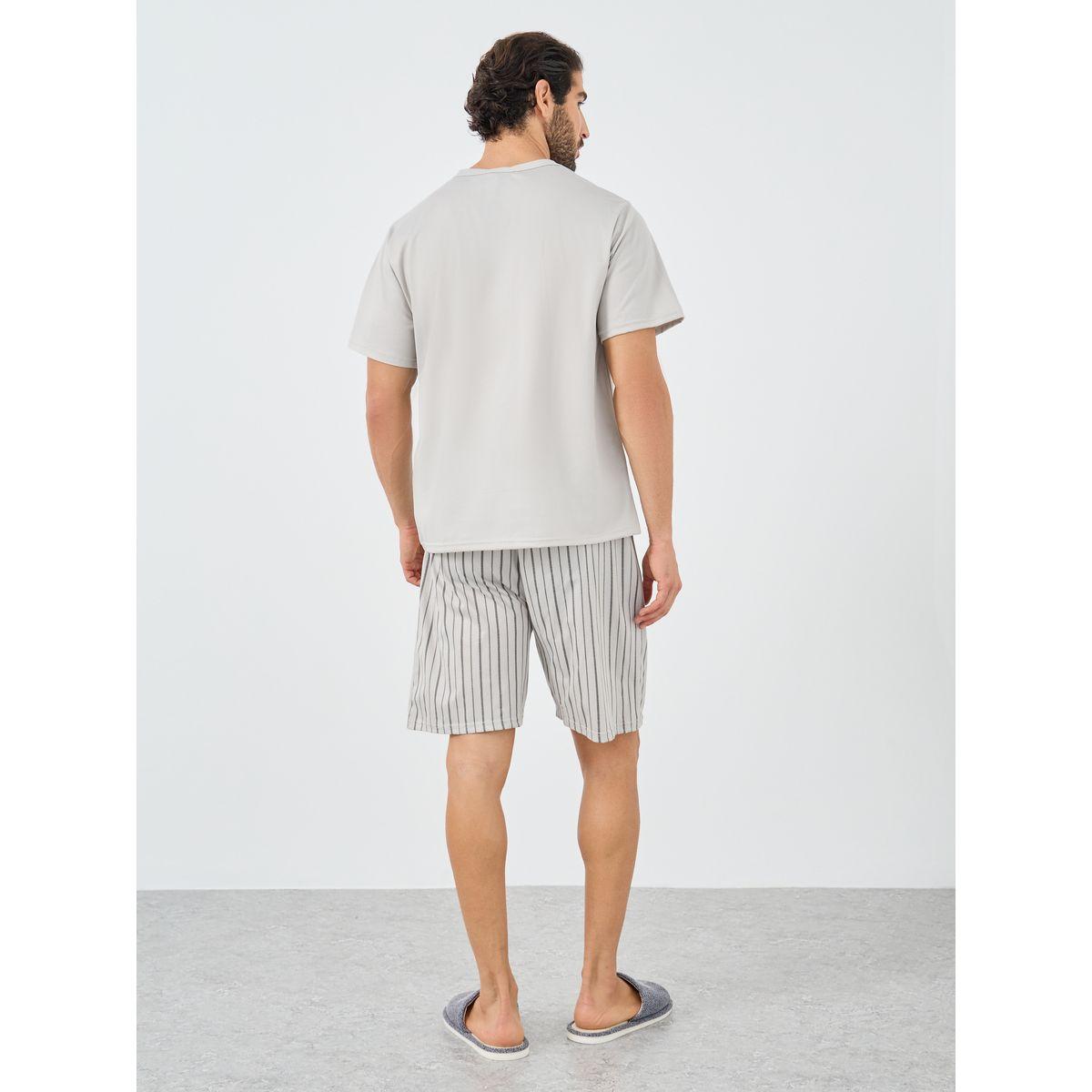 Styli Solid Pocket Detail T-Shirt and Striped Shorts Set-men-clothing-nightwear-sets-image-4