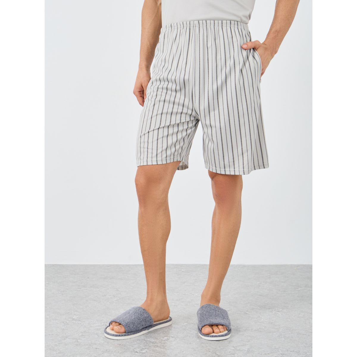 Styli Solid Pocket Detail T-Shirt and Striped Shorts Set-men-clothing-nightwear-sets-image-5