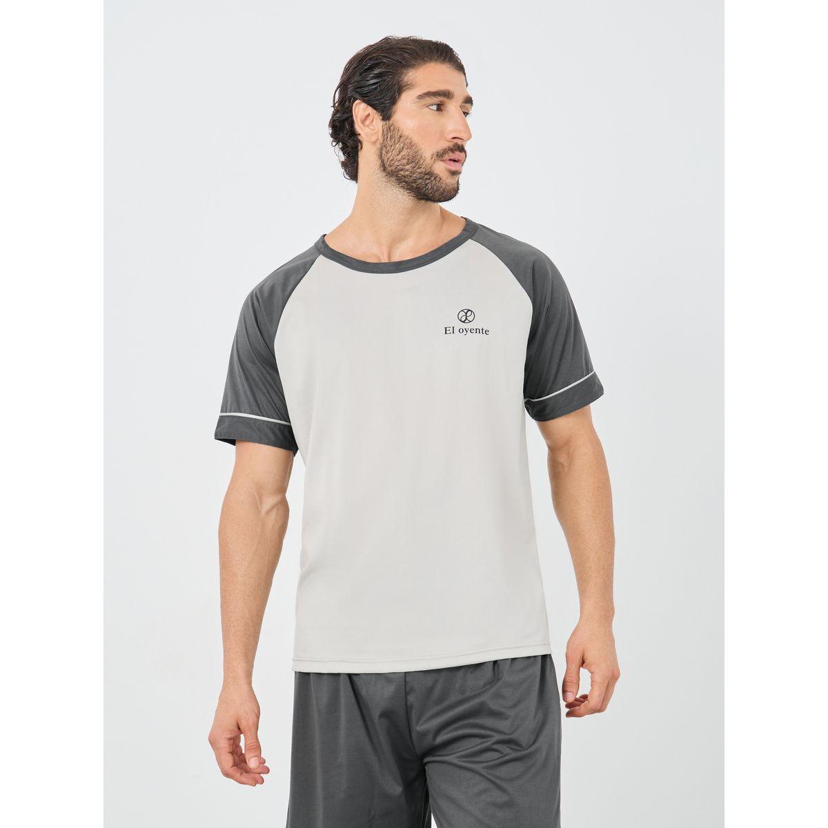 Styli Minimal Print Raglan Sleeve T-Shirt and Shorts Set-men-clothing-nightwear-sets-image-2
